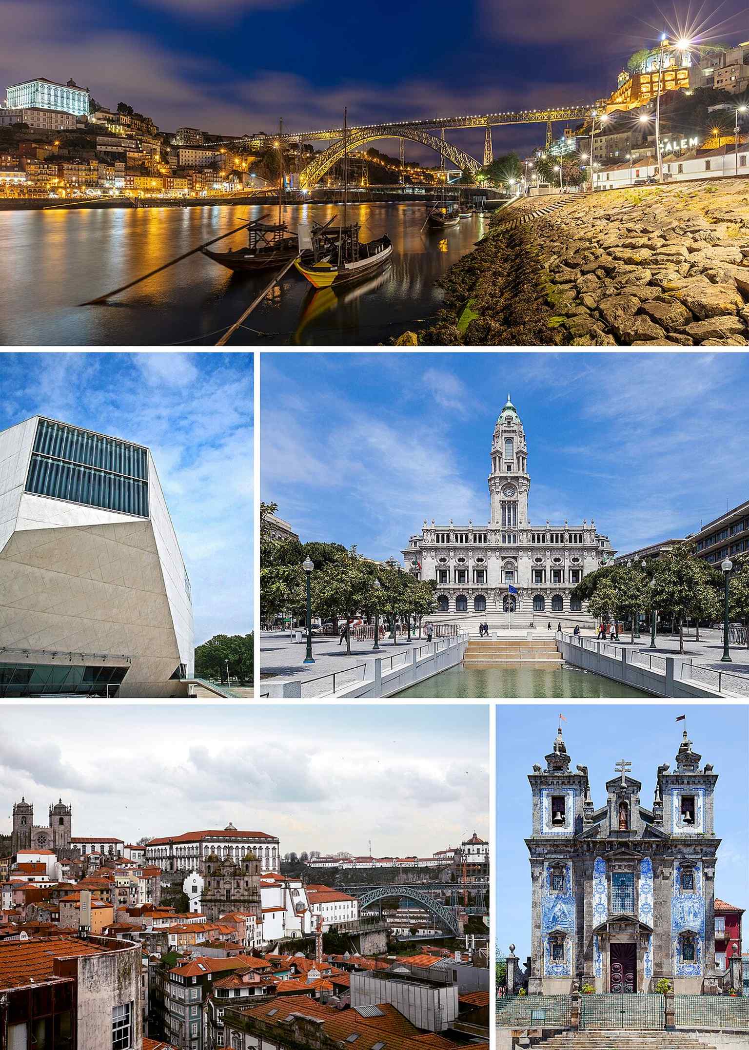 A Porto skyline montage that includes Santo Ildefonso, helping place the church within the city’s broader historic fabric.