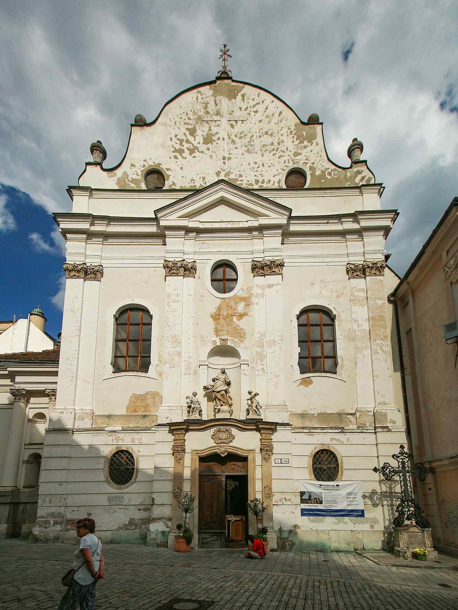 The Franciscan Church façade in Bratislava, with the Baroque front that frames the church’s long history from medieval foundation to later rebuilds.