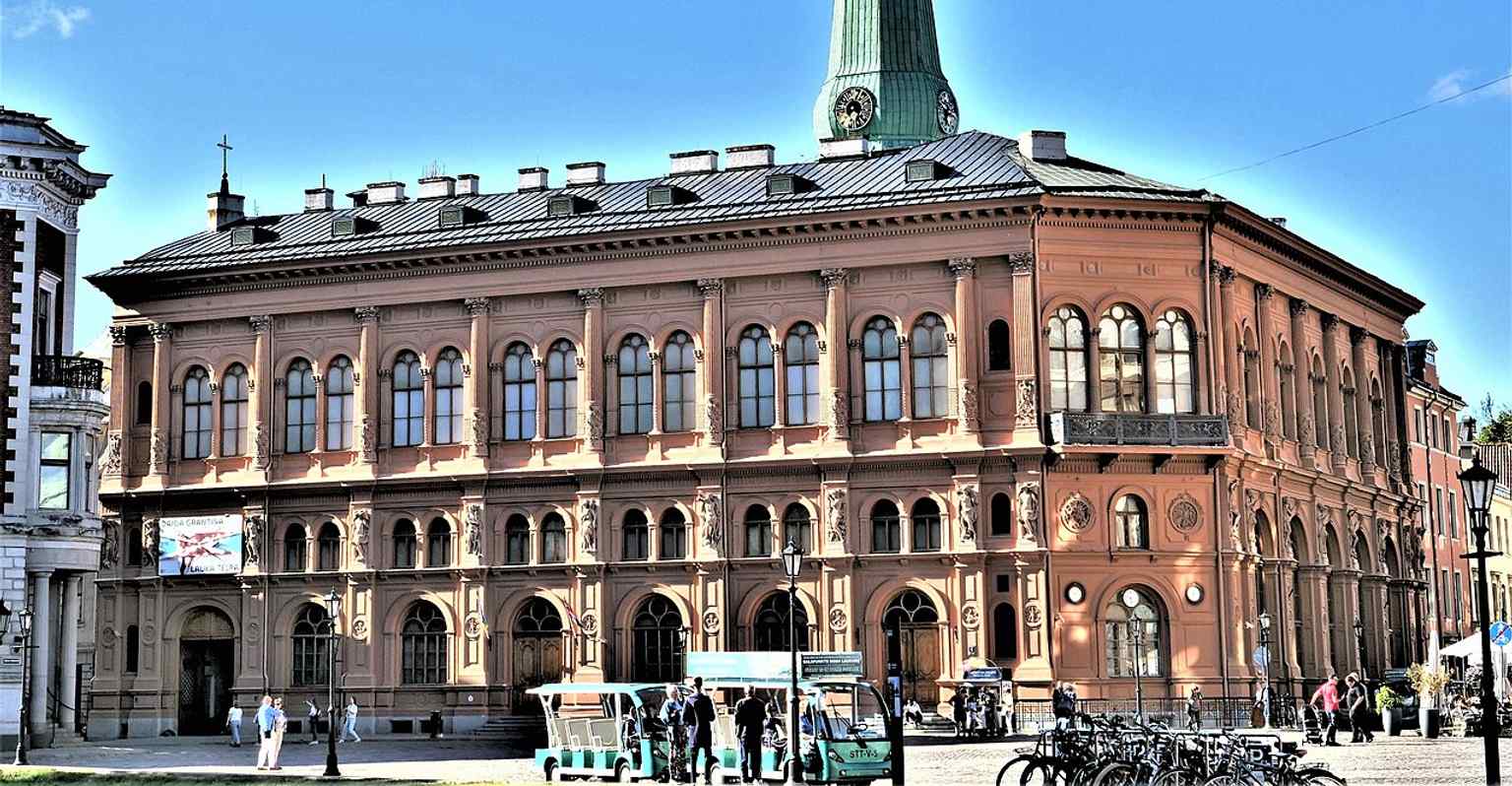 The Riga Stock Exchange on Dome Square — one of the square’s key historic buildings, housed in a neo-Renaissance palace-style façade.