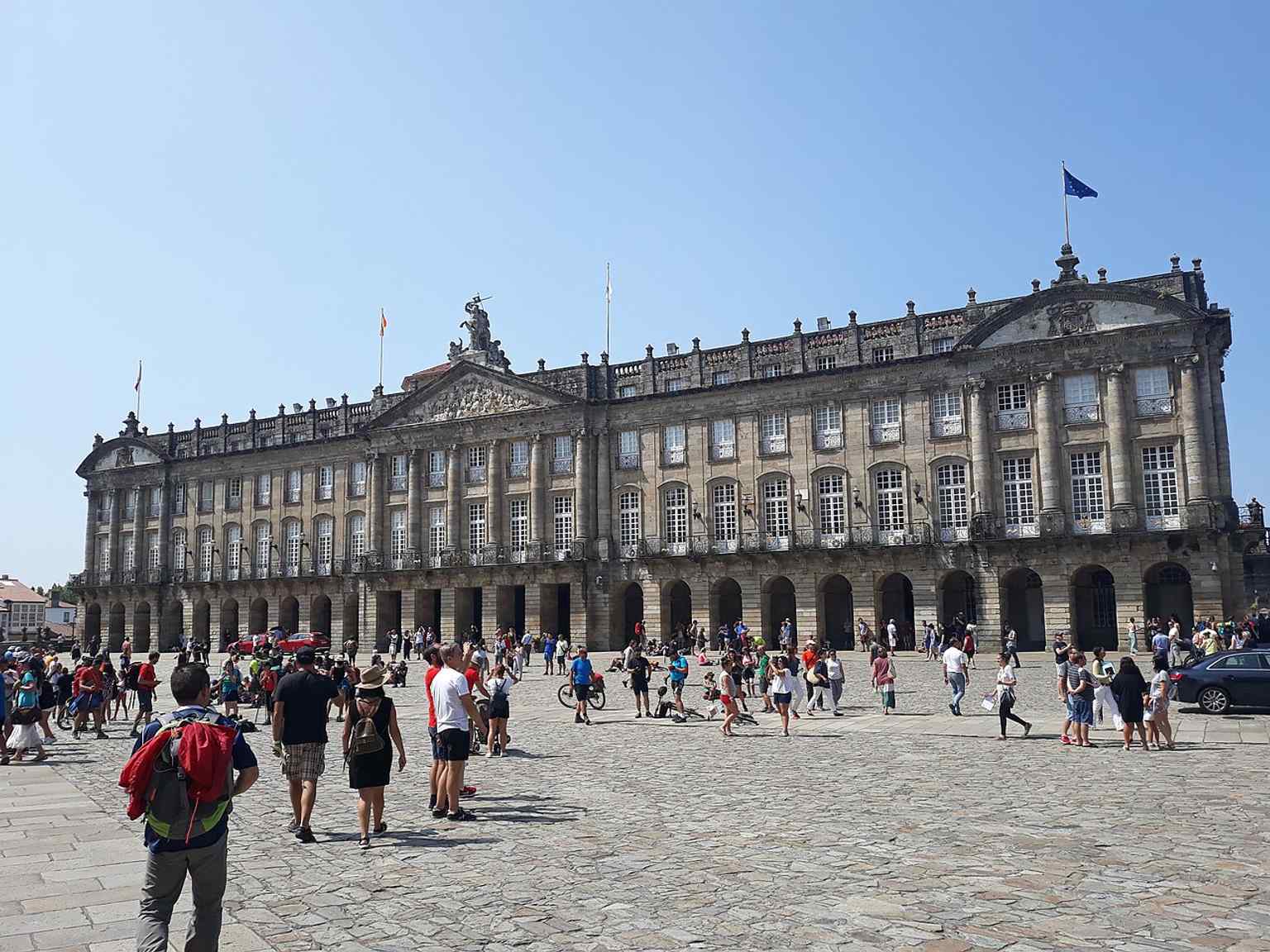 Admire the palace's neoclassical facade, designed by engineer Carlos Lemaur, featuring a relief of the Battle of Clavijo and a sculpture of Saint James atop its central pediment.
