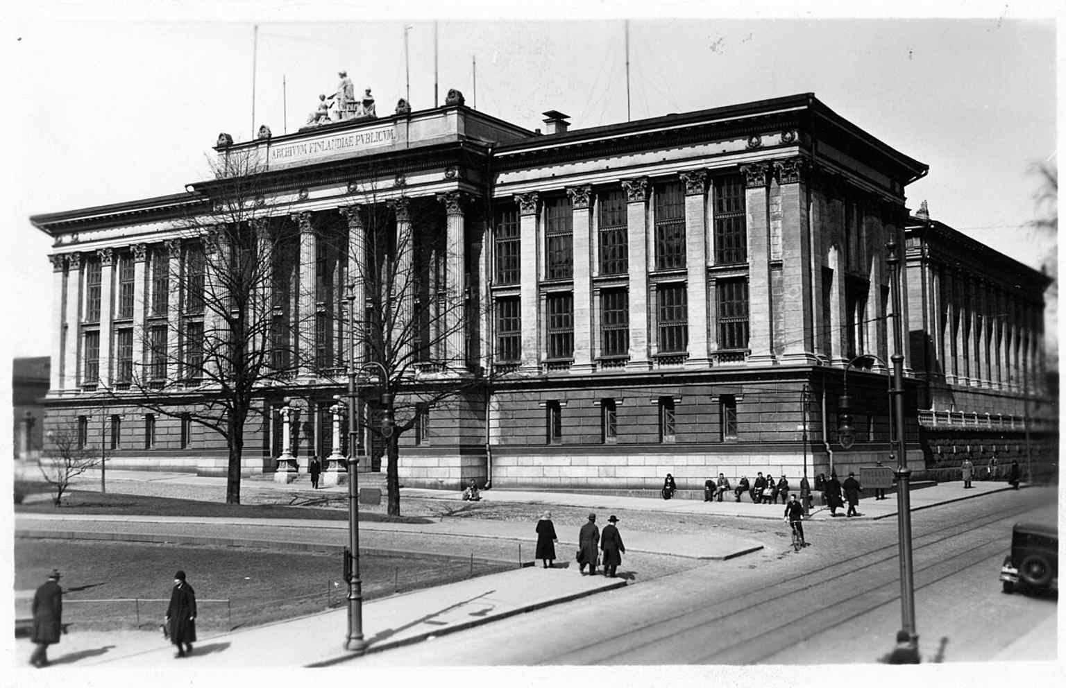 The National Archives façade in 1930, showing the purpose-built 1890 archive building that was designed to protect documents from fire.