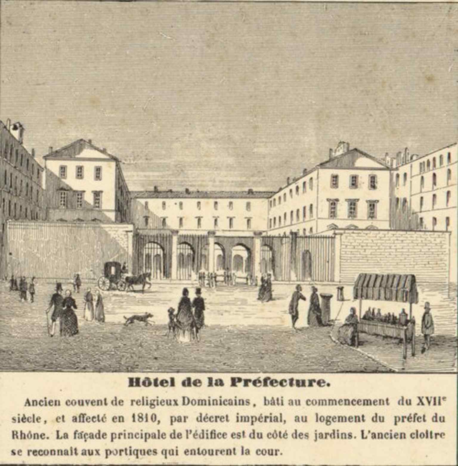 A 19th-century view of the former Hôtel de la Préfecture, built from the Jacobin convent and later demolished to open up today’s square.