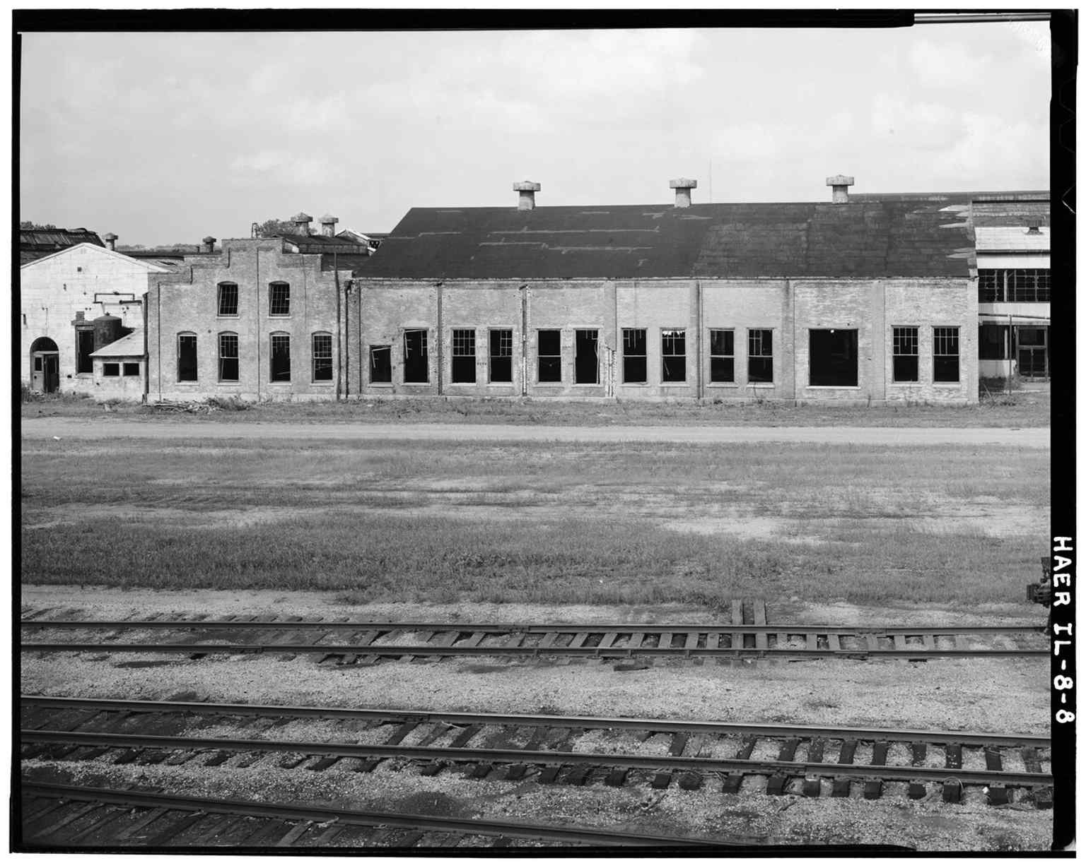 A 1968 view of the boiler room and tool room, documenting the working railroad complex before its 1974 closure.