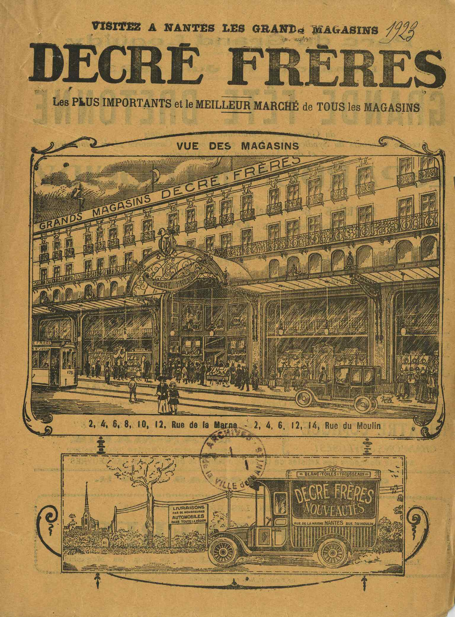 The Decré Frères storefront in 1923 shows the family business before the famous 1931 rebuild that turned it into a true department-store giant.