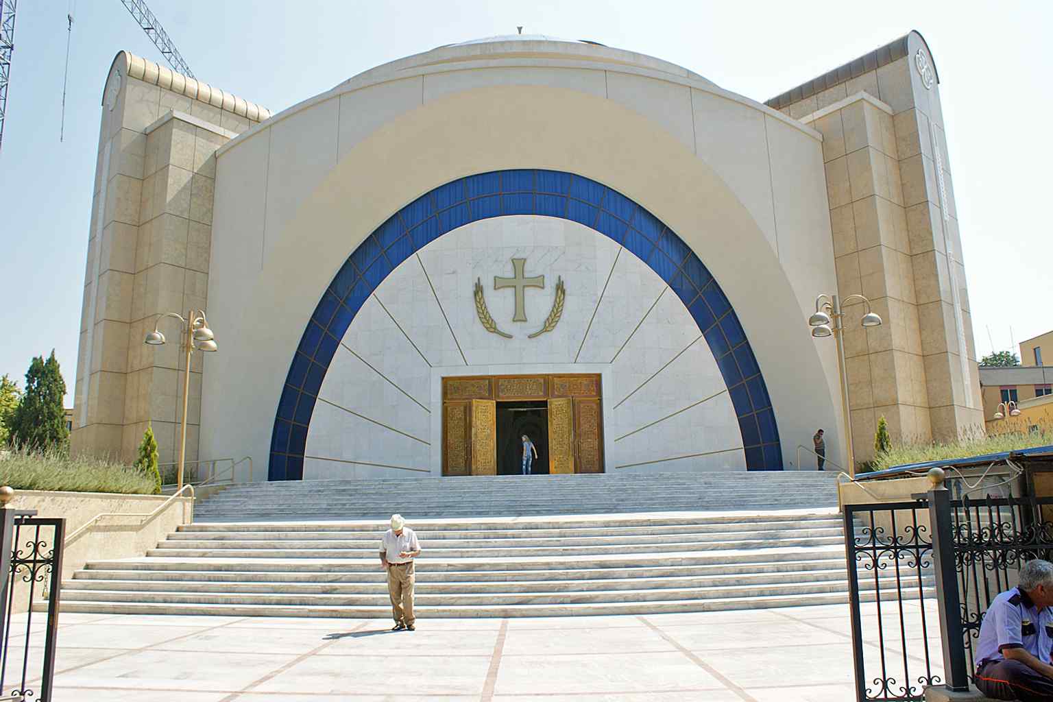 This grand exterior shot showcases the Resurrection of Christ Cathedral, one of the largest Eastern Orthodox churches in the Balkans, which officially opened in 2012.