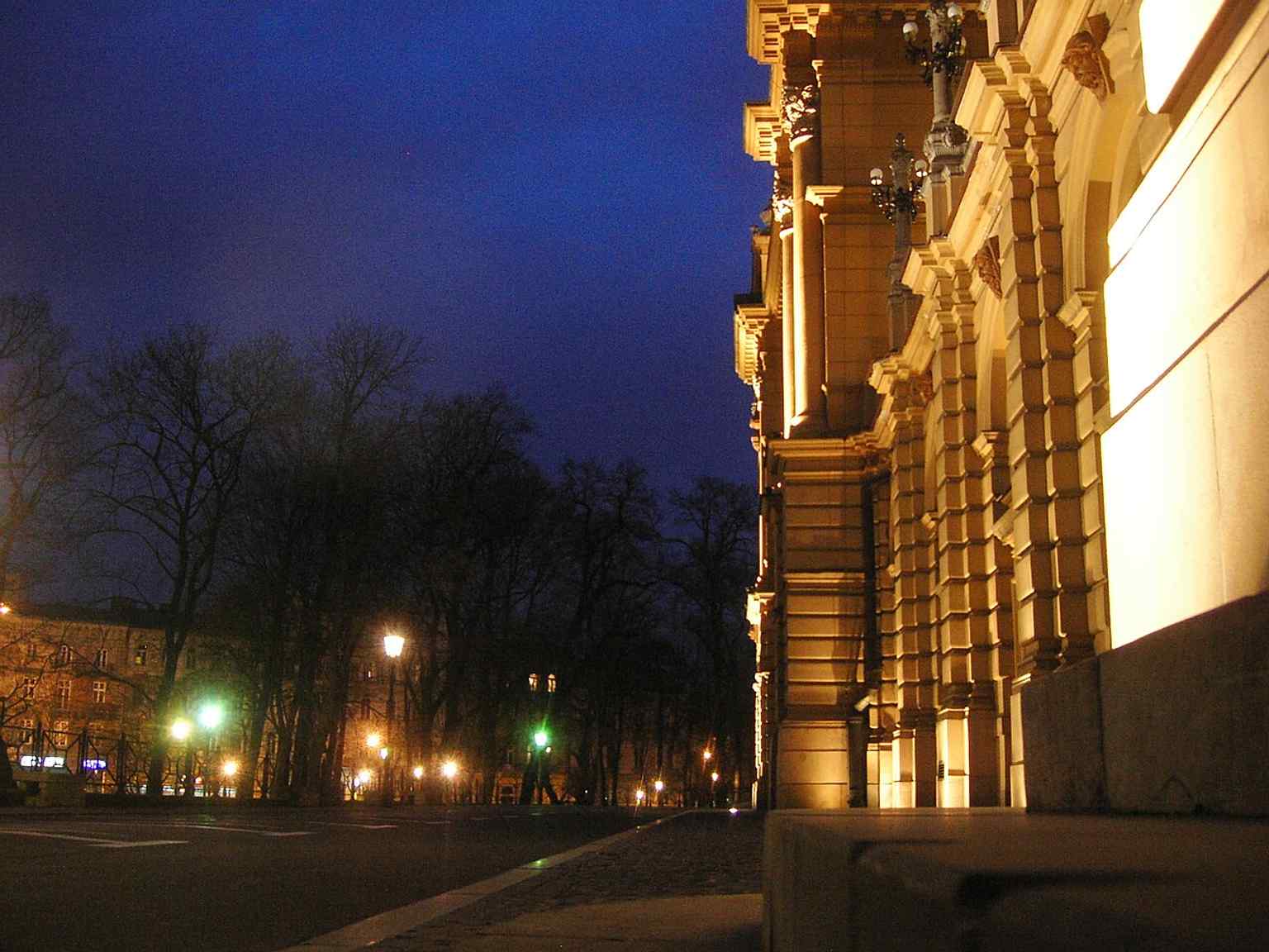 A closer view of the theatre grounds and frontage, useful for illustrating the relationship between the building and its urban setting.