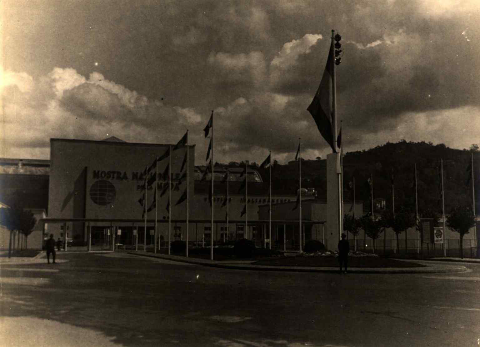 The principal facade of the Palace of Fashion, captured around 1937 during the early days of its Rationalist design.