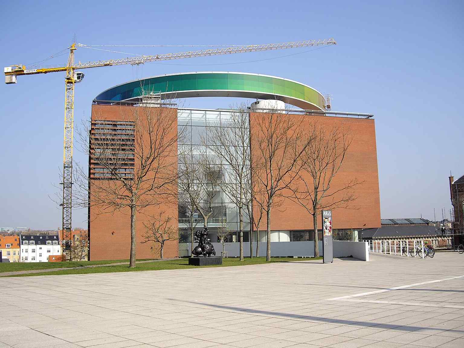 ARoS with Your Rainbow Panorama under construction — a rare behind-the-scenes glimpse of the rooftop work that later became one of Aarhus’s best-known landmarks.