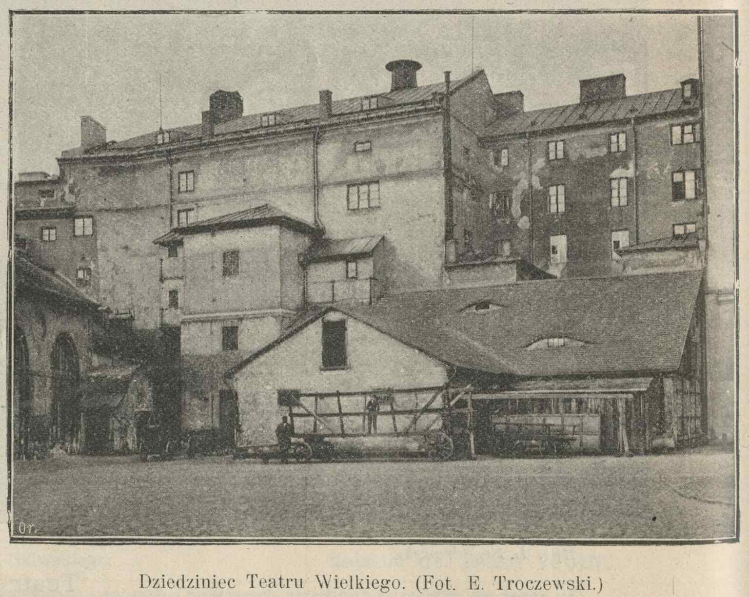 The theatre courtyard in 1896, a rare look behind the façade at the complex that also housed Redutowe spaces and service wings.