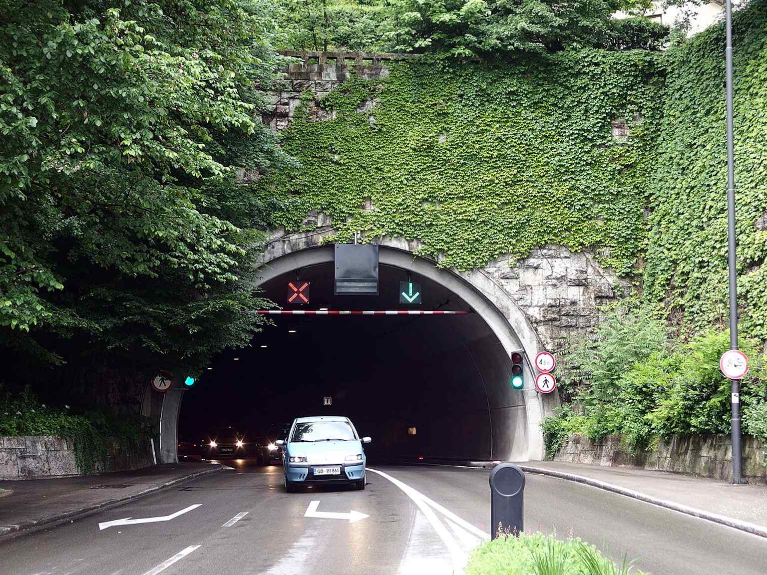 An exterior view of the tunnel's entrance, which was envisioned in 1959 to solve Ljubljana's traffic problems 'for all time' and now accommodates thousands of vehicles daily.