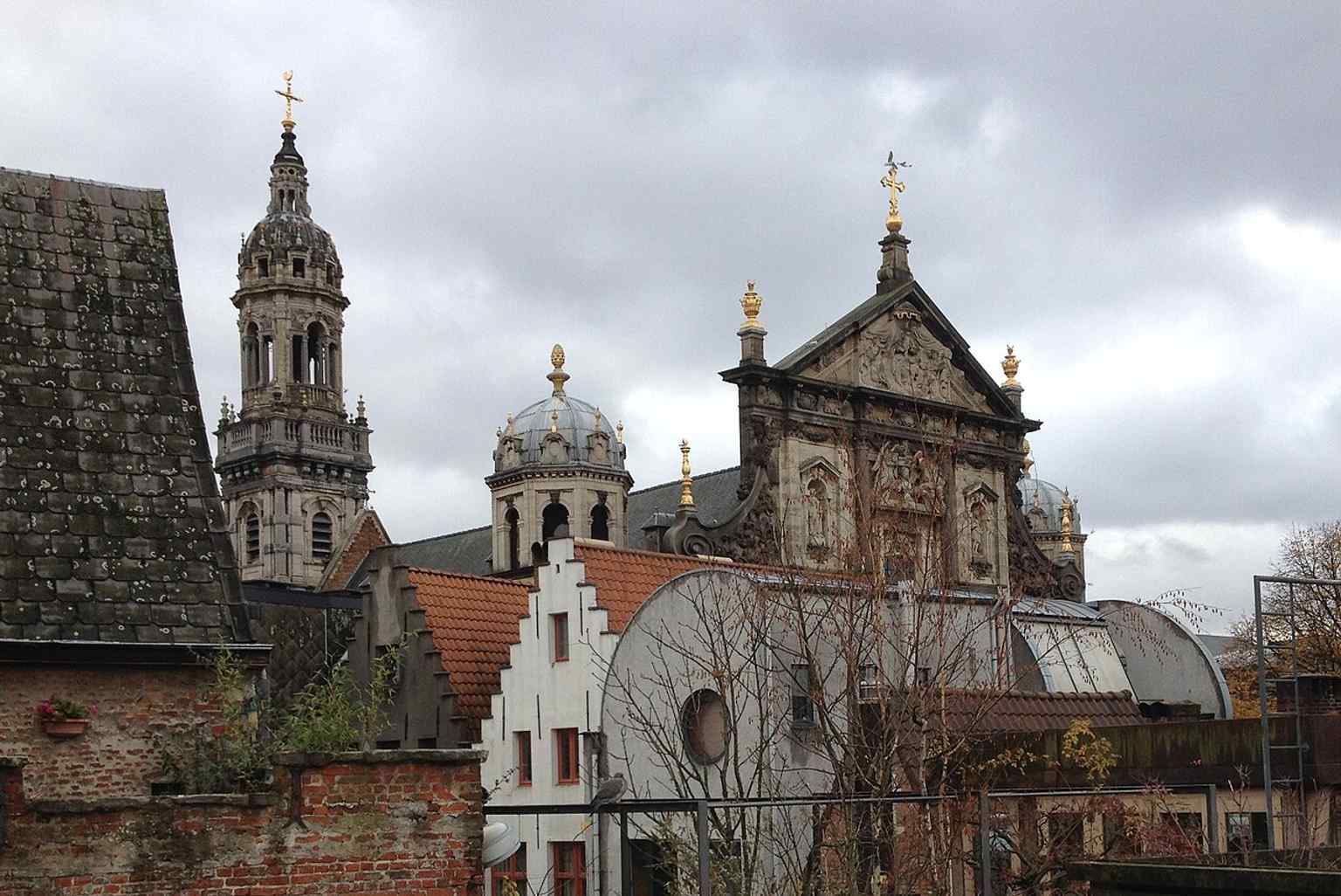 The church seen from Hendrik Conscienceplein, where Jesuits built above the old city channels they needed to cover over.
