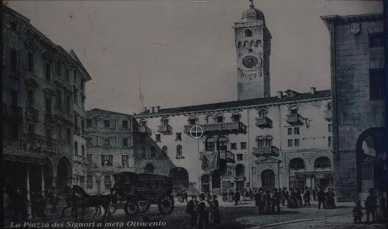 An 19th-century view of Piazza dei Signori, showing how the square has long been the city’s ceremonial and administrative center.