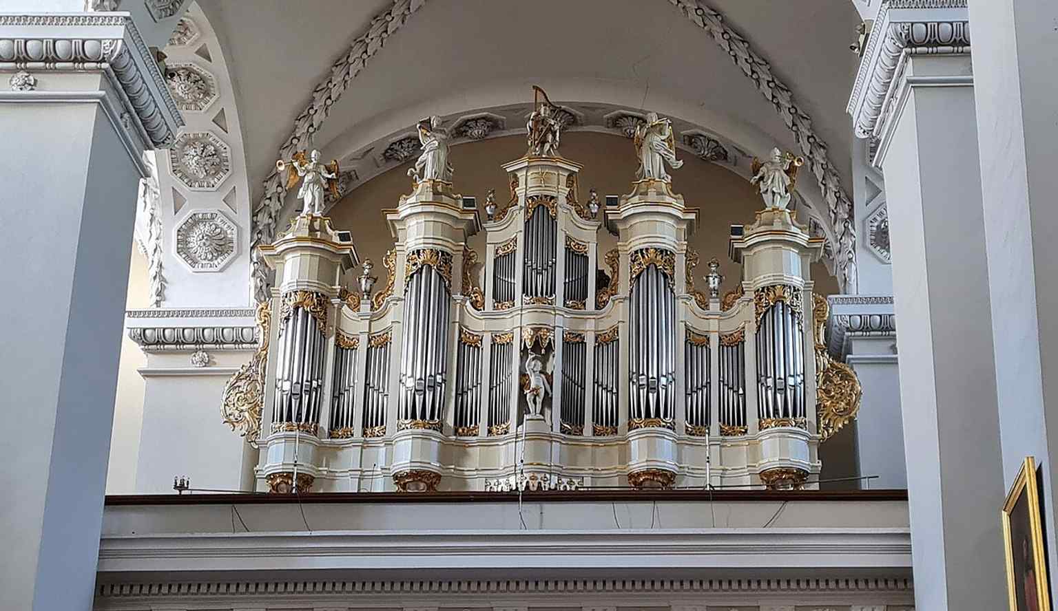 The cathedral’s pipe organ inside the nave — a good interior detail showing the active liturgical life of the basilica today.