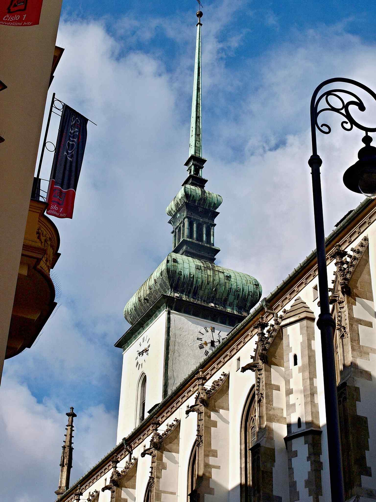 The tower, whose 92-meter height and Renaissance crown made St. James one of Brno’s most recognizable landmarks.