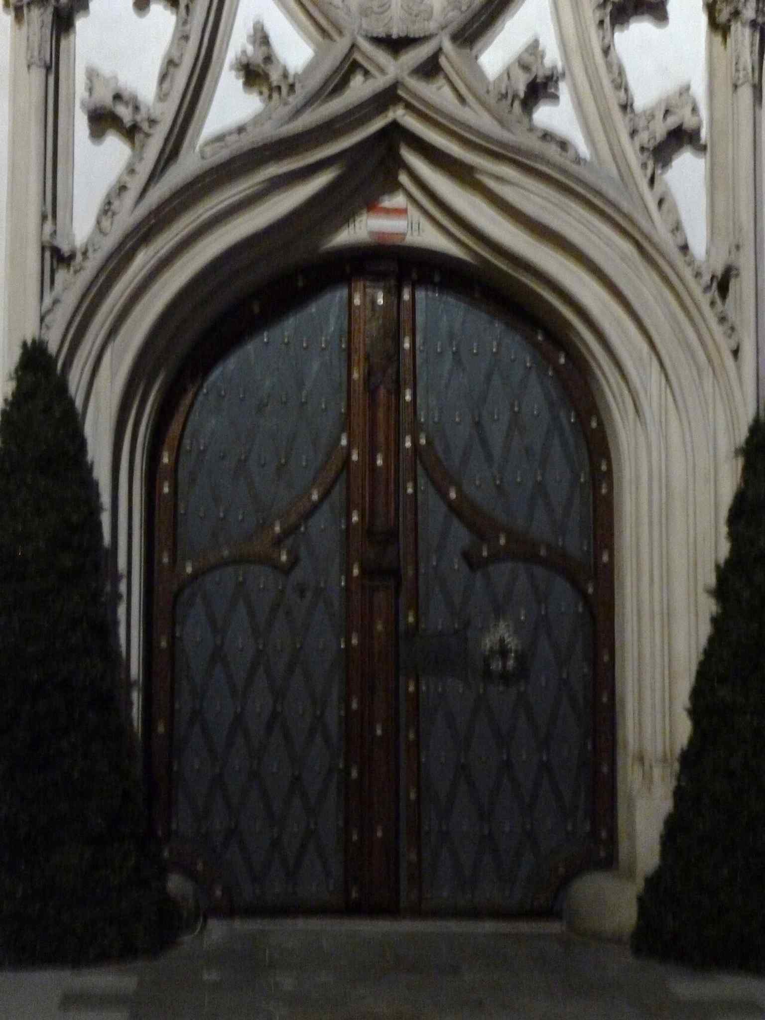 The gateway into the tower courtyard, where the famous Brno dragon and wheel are displayed in the passage.