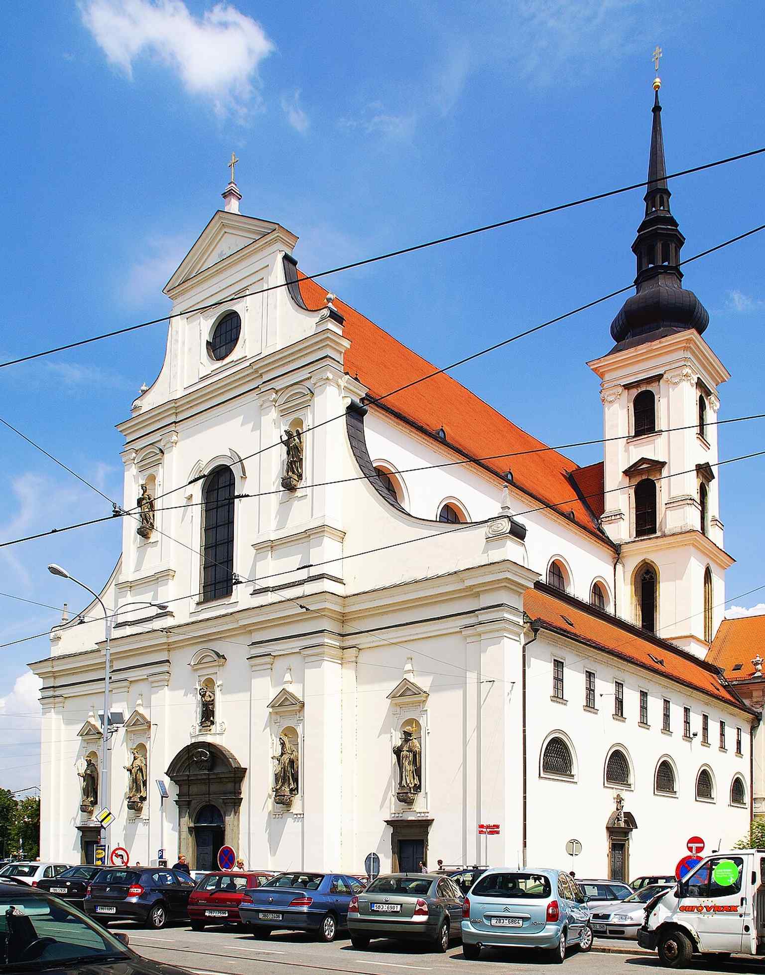 The Baroque church façade on Moravian Square, matching the 17th-century rebuilding described in the text.