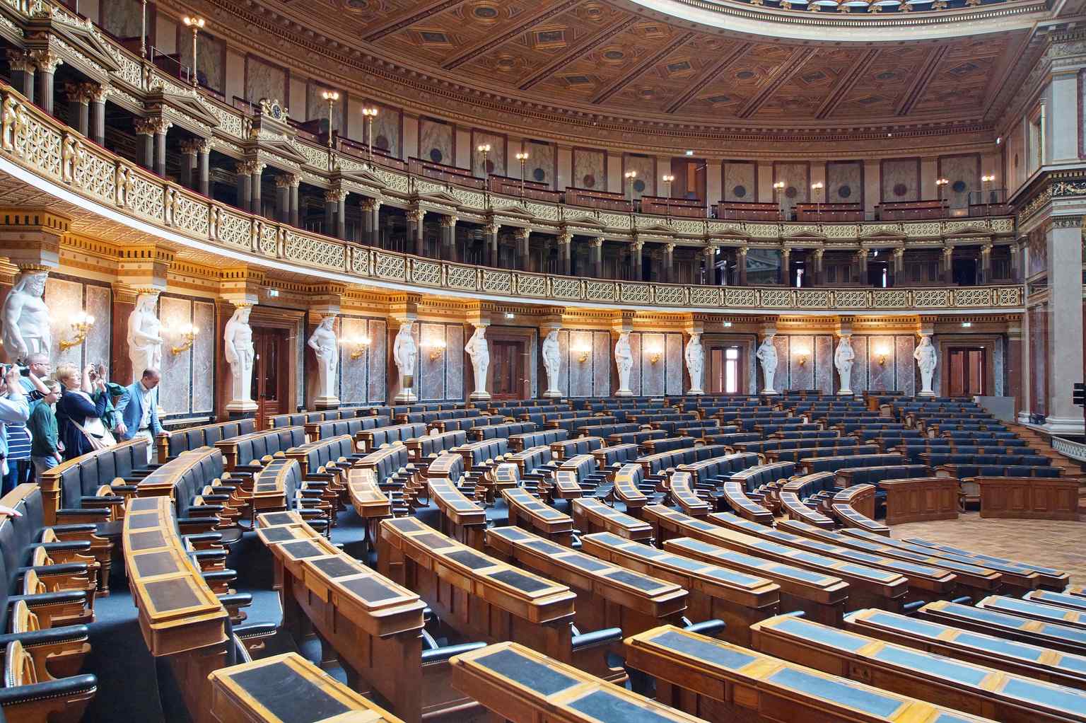 This semicircular chamber, based on an ancient Greek theatron, was once the lively meeting place of the House of Deputies where many influential politicians began their careers.