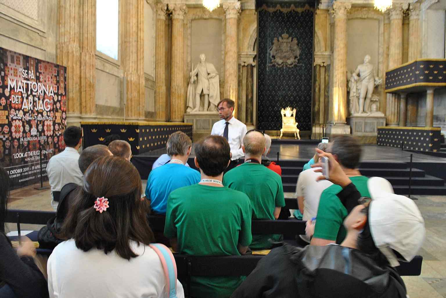 Inside the Hall of State during a public tour, connecting directly to the palace’s role for festivities, receptions, and state occasions.