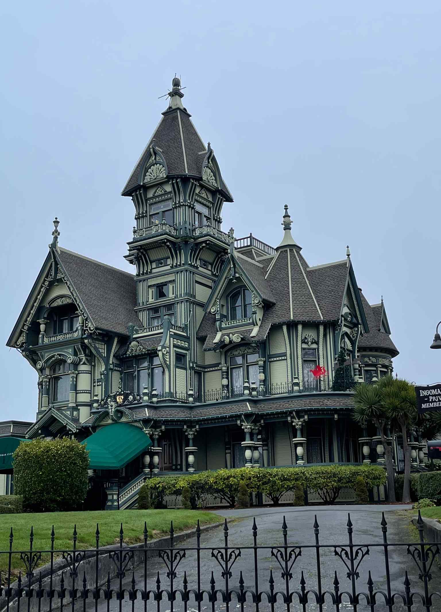 The magnificent exterior of the Carson Mansion, an intricate Queen Anne Victorian marvel photographed in 2021.