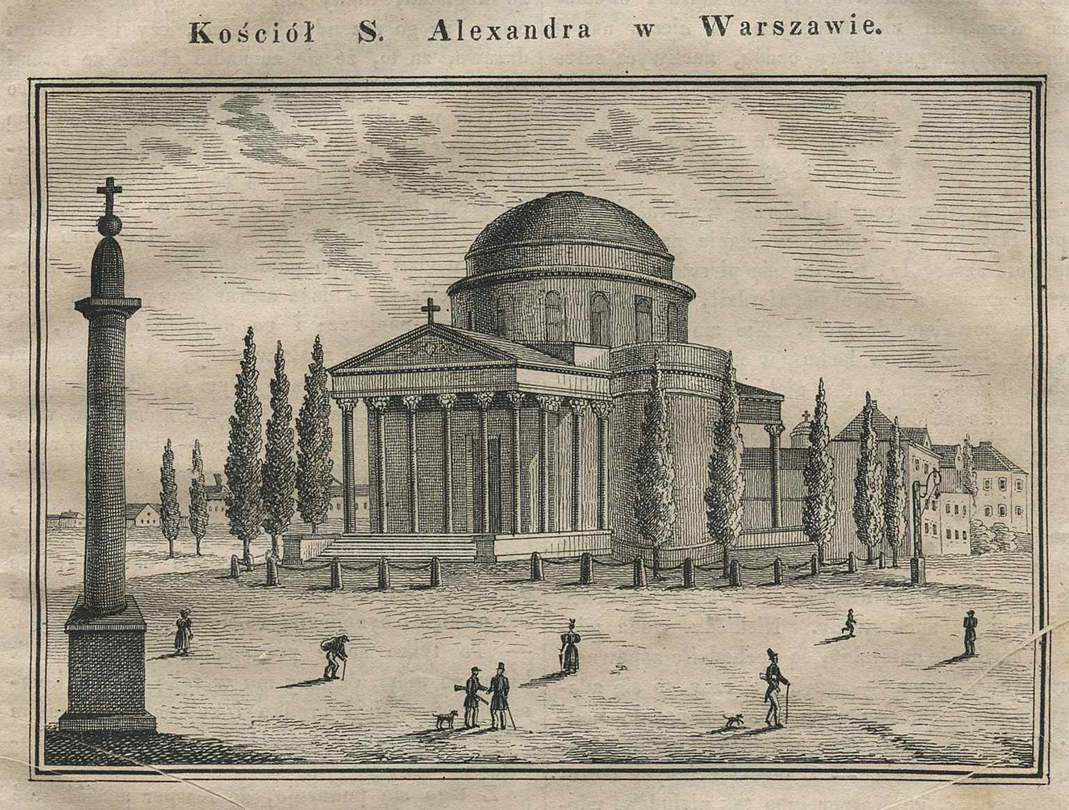An 1835 depiction of St. Alexander Church, showing the landmark that gave the square one of its former names.