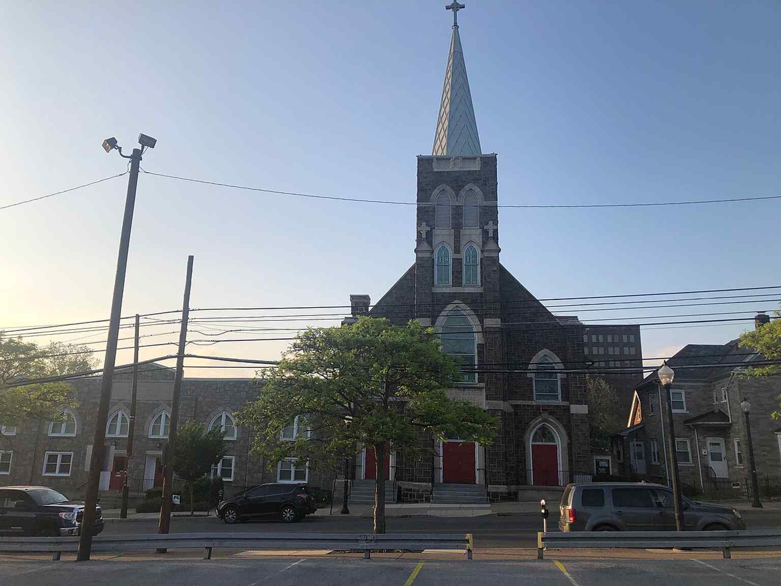 St. John’s Windish Lutheran Church, founded by Slovenes in 1910, with the adjoining Windish Hall nearby — a key reminder of the area’s immigrant and steelworker history.