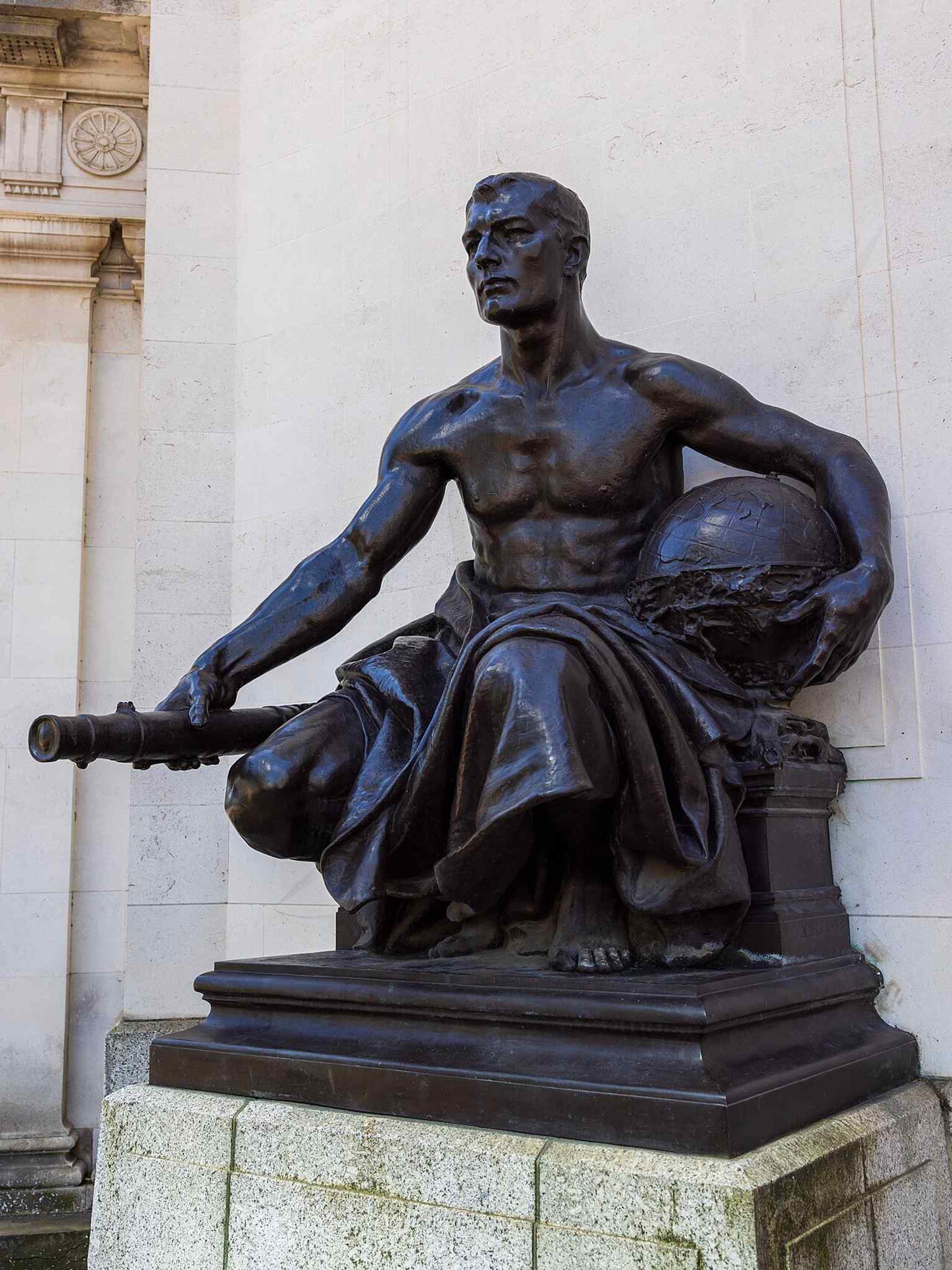 Close-up of the Army statue by Albert Toft, one of the four exterior figures that represent the service branches commemorated here.