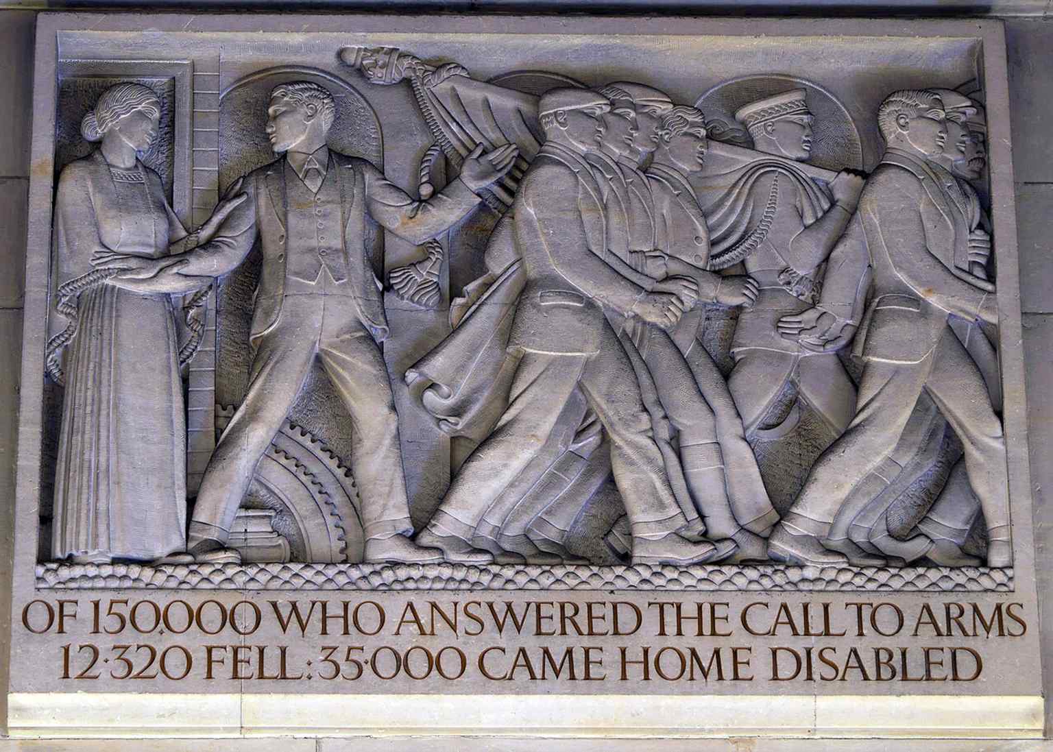 ‘Call’ begins the memorial’s interior narrative of departure to war, created in 1925 by William Bloye for the Hall of Memory.