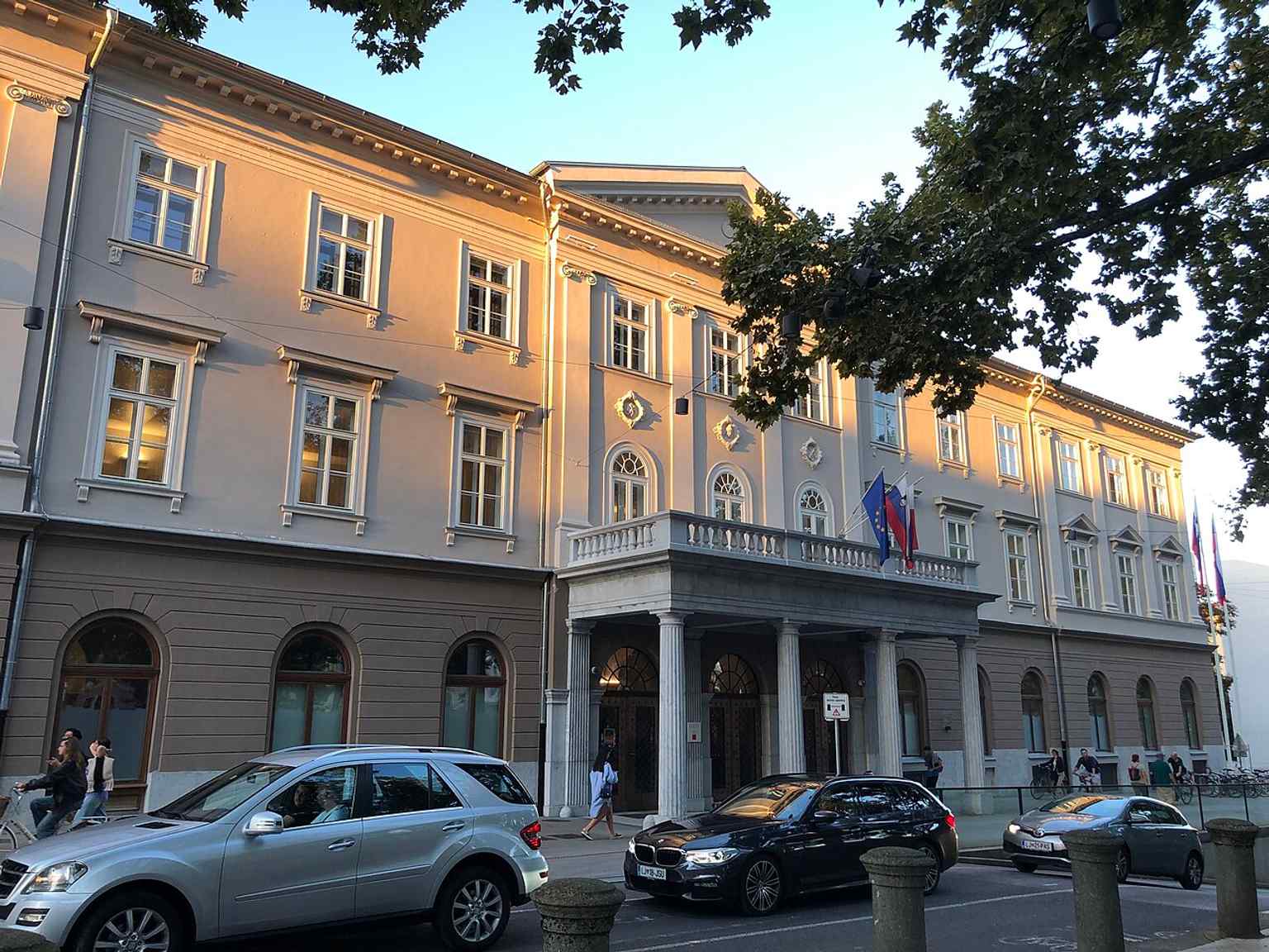 This image shows the Casino Building today, a Neoclassical landmark on Congress Square in Ljubljana, which now houses academic and historical institutions, including the Academy of Music since 2022.