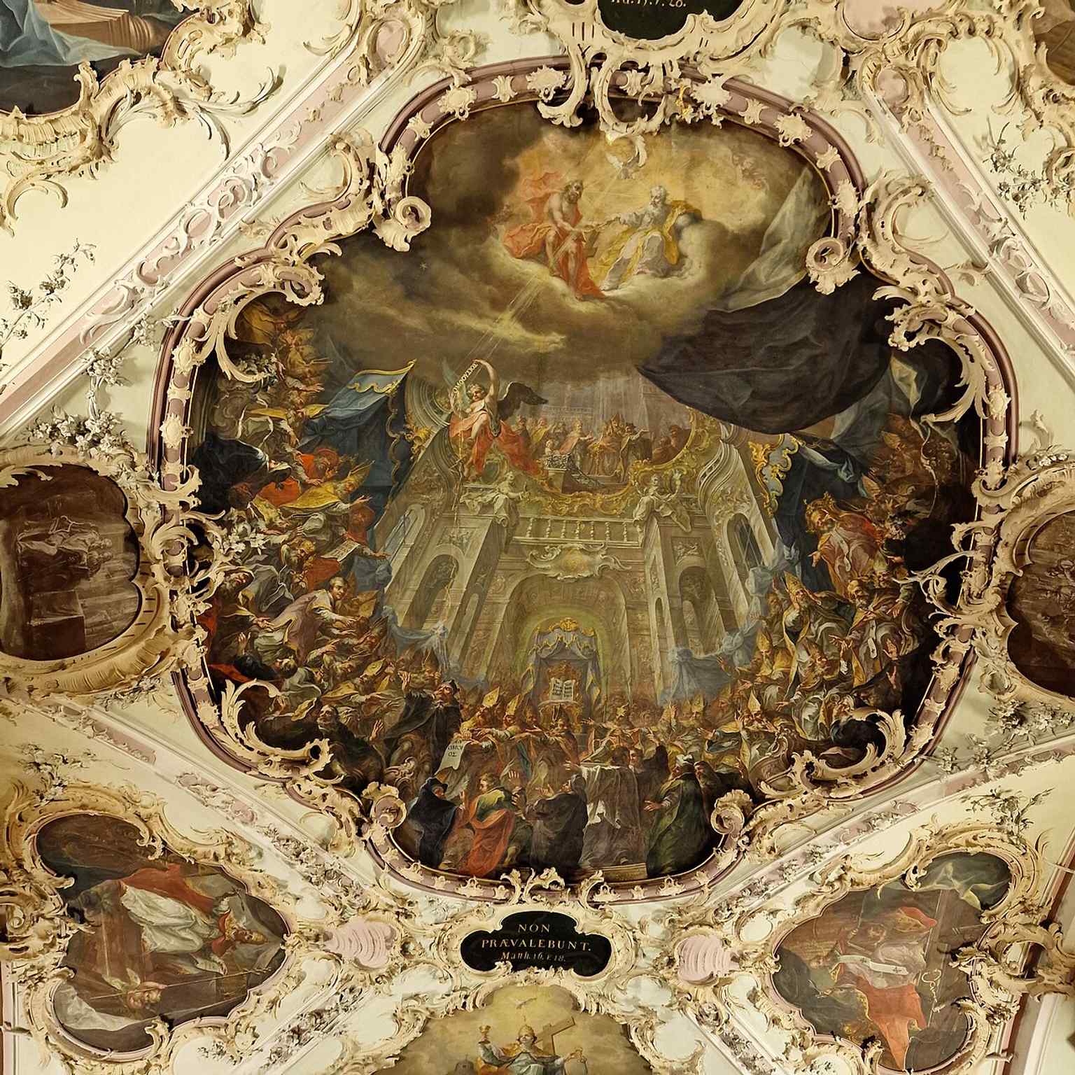 The First Council of Nicaea ceiling painting, part of the library’s iconographic program of the great ecumenical councils.