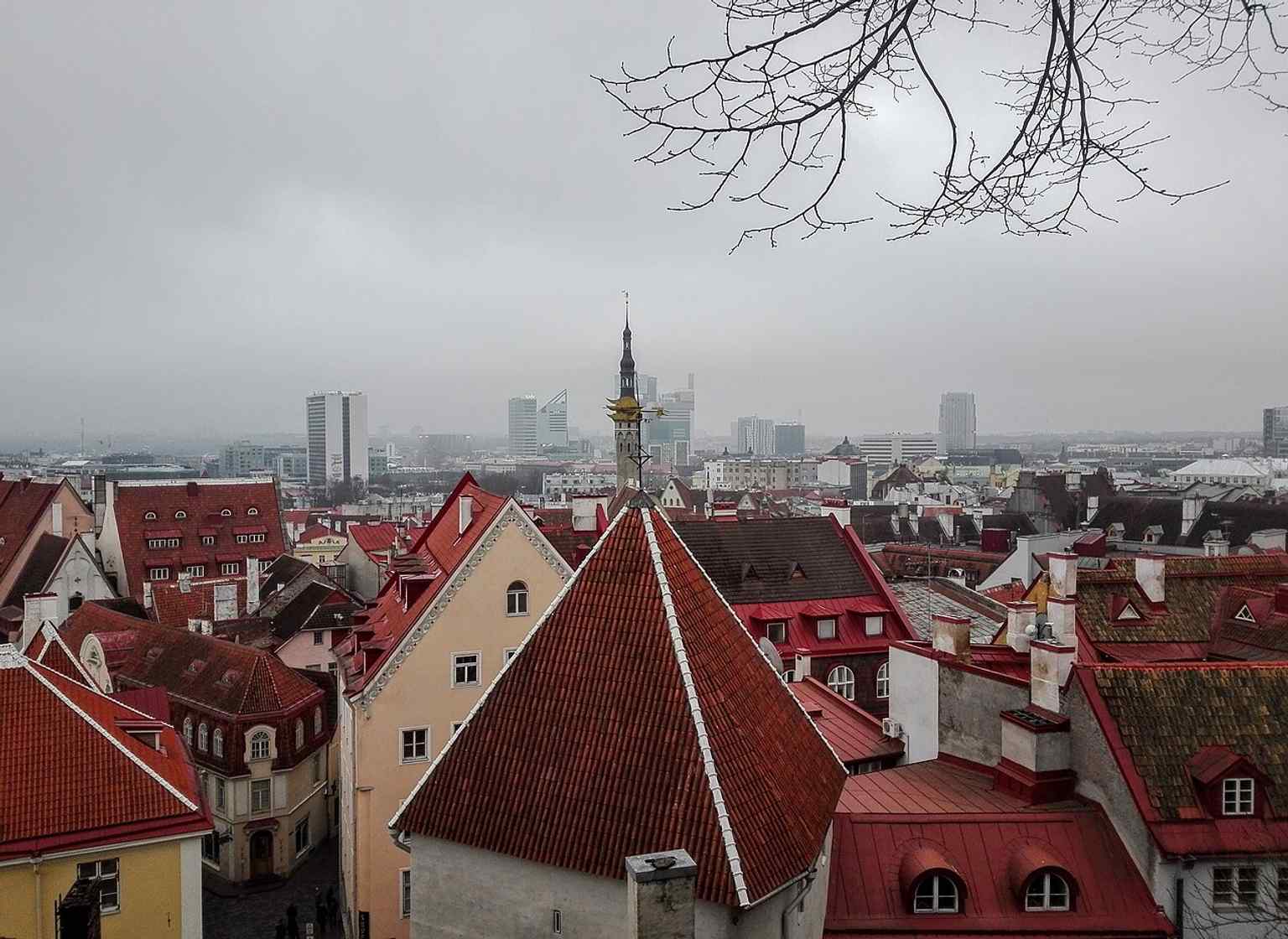 Wide aerial view of Tallinn’s Old Town, the UNESCO-listed historic center preserved since 1997.