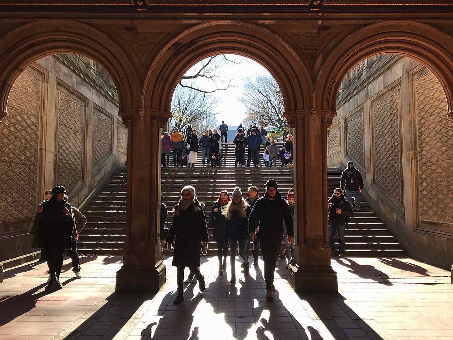 Bethesda Terrace in 2019, the iconic formal centerpiece linked to the Mall and the park’s original Victorian design.
