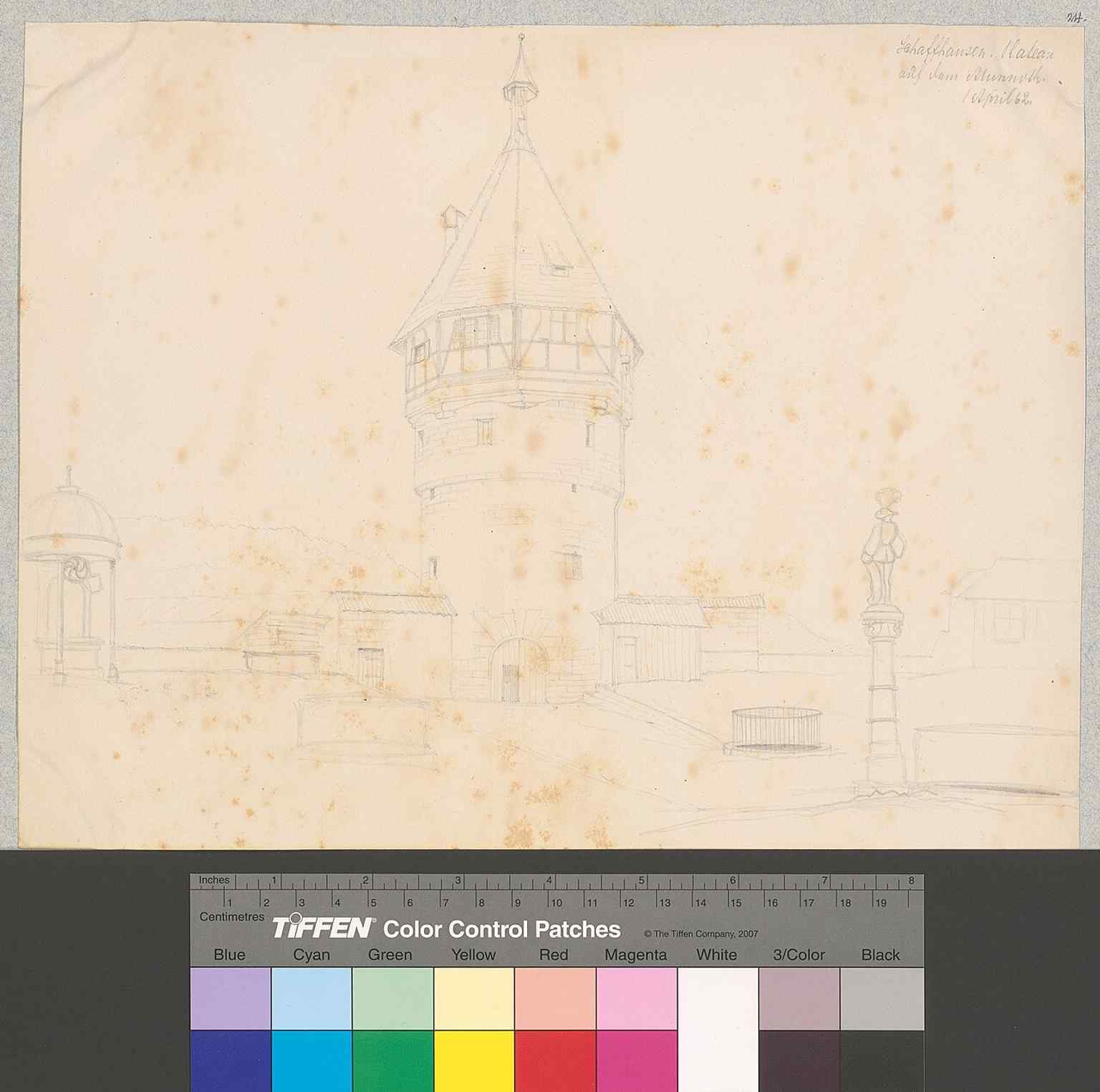 A 19th-century view of the Munot ramparts, useful for showing the monument before and after its rescue from quarrying.