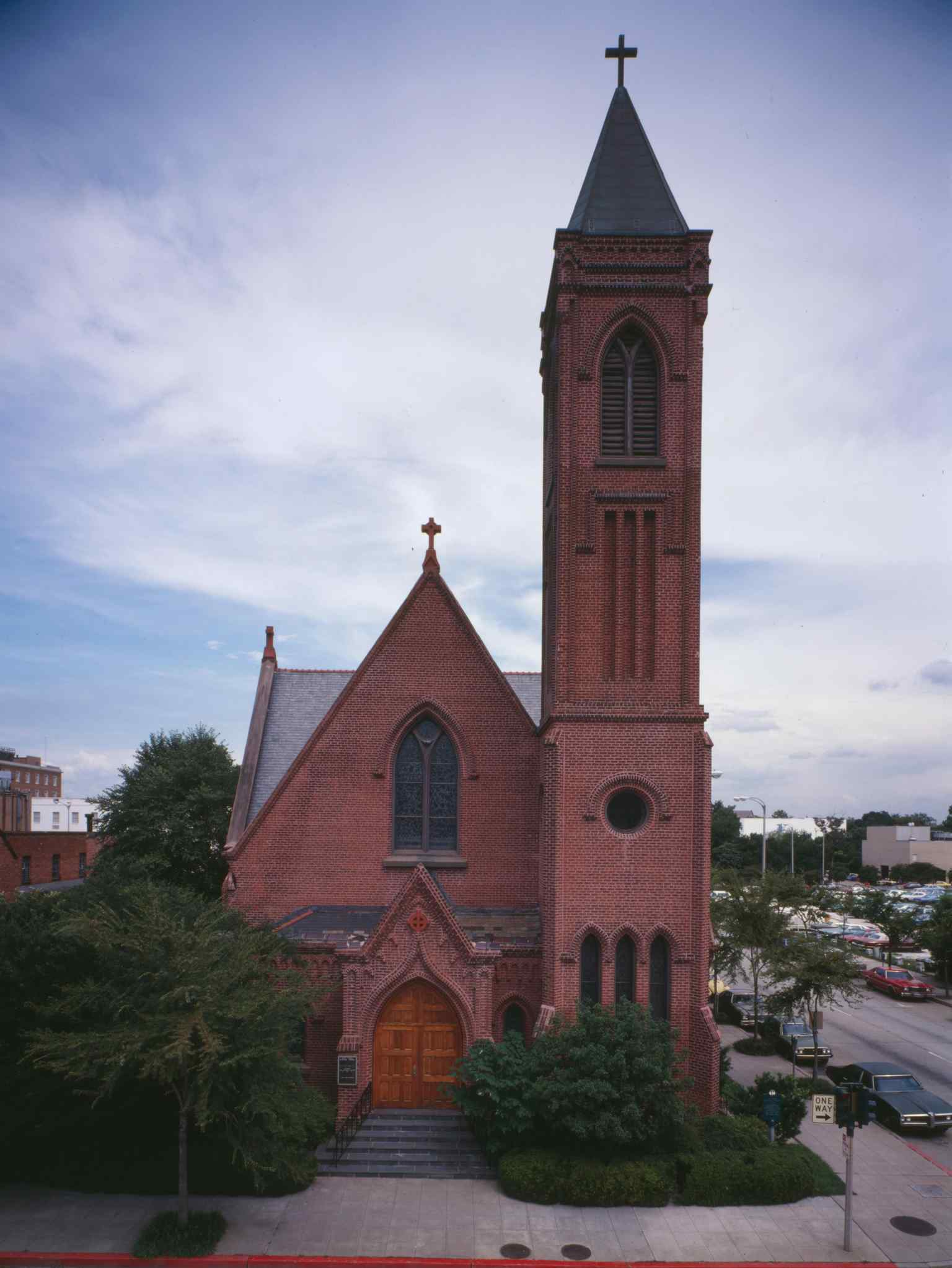 The Gothic Revival-style church building, completed in 1896, was designed by architect Colonel W.L. Stevens. It was listed on the National Register of Historic Places in 1978.