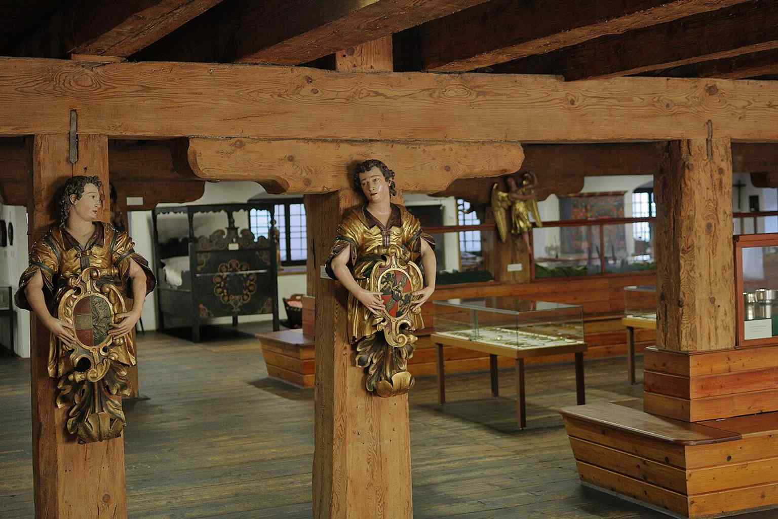 A ground-floor museum gallery inside the Innerberger Stadel, showing how the old granary has been adapted for the City Museum of Steyr.