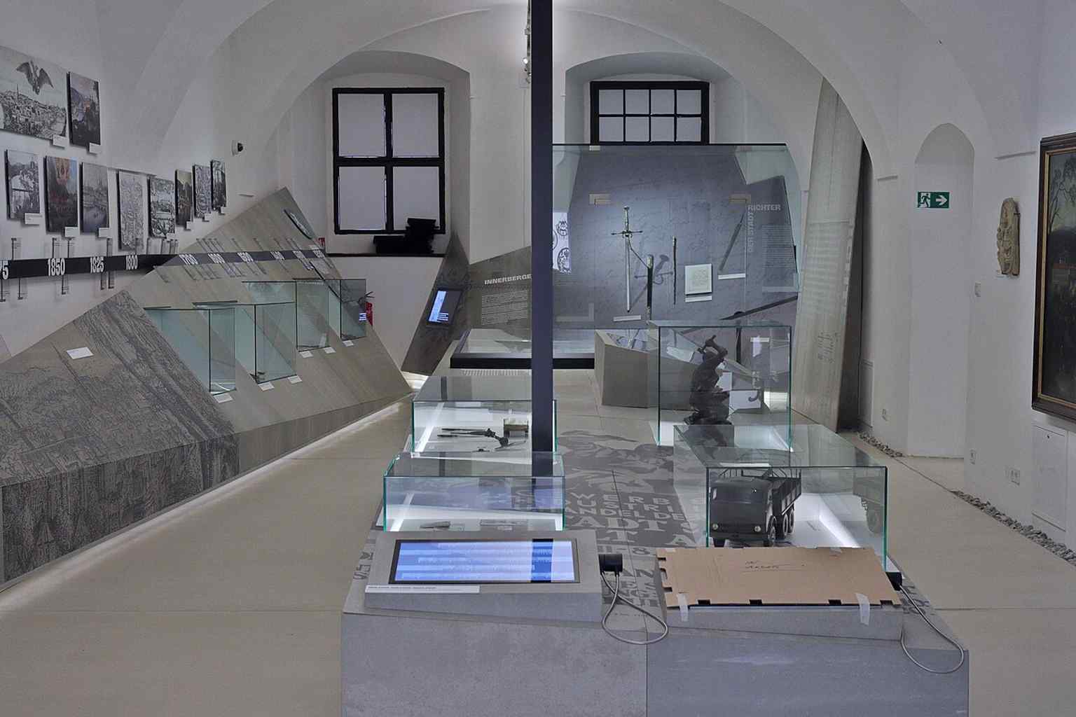 A ground-floor museum gallery in the Innerberger Stadel, now used to present the city history that the building shelters today.