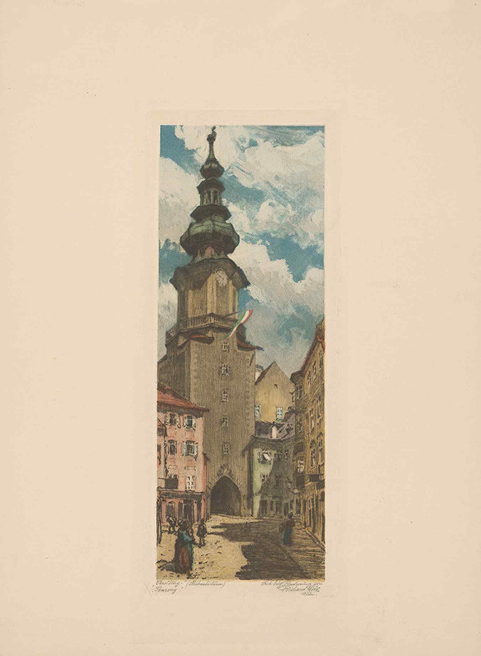 A historical view of Michalská Tower, capturing how Michael’s Gate has long been a recognizable symbol of Bratislava.