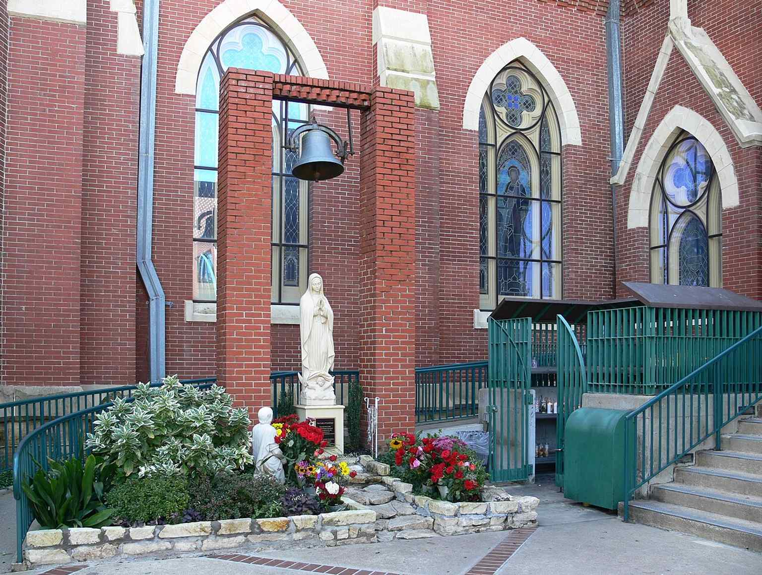The outdoor statue of Our Lady of Guadalupe, a focal point for pilgrimages and the December feast crowds.