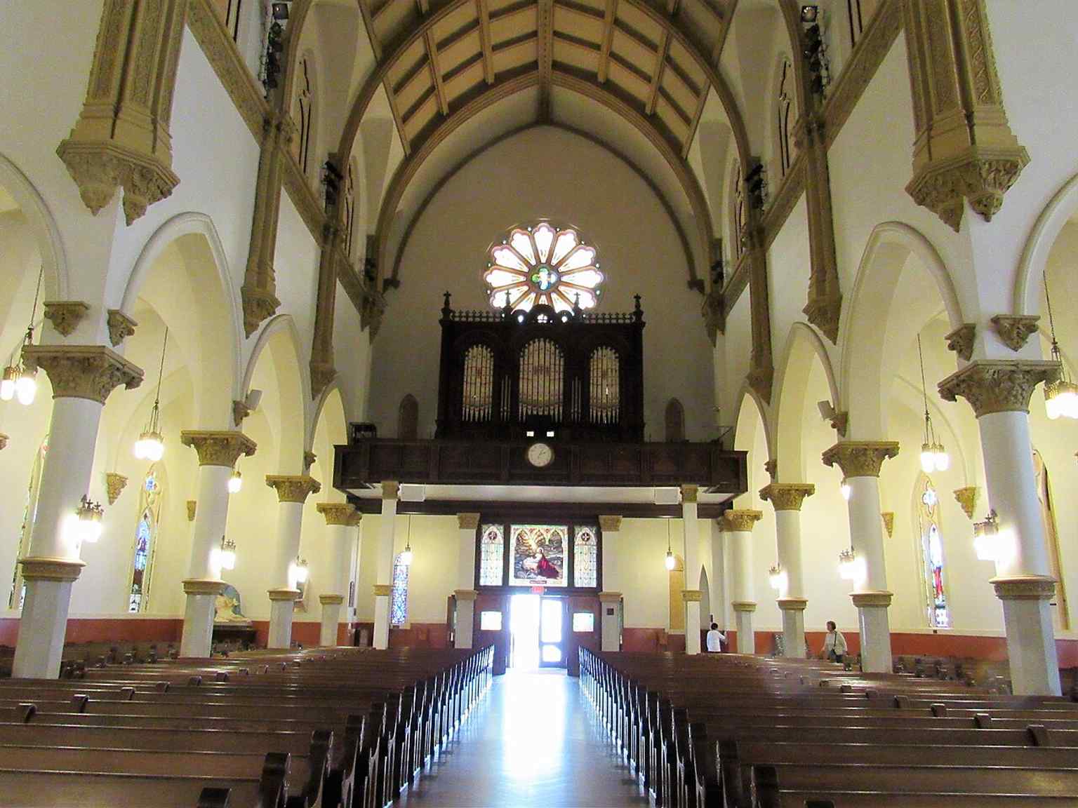 The bright interior of the cathedral, restored to recover more of its historic character after decades of alterations.