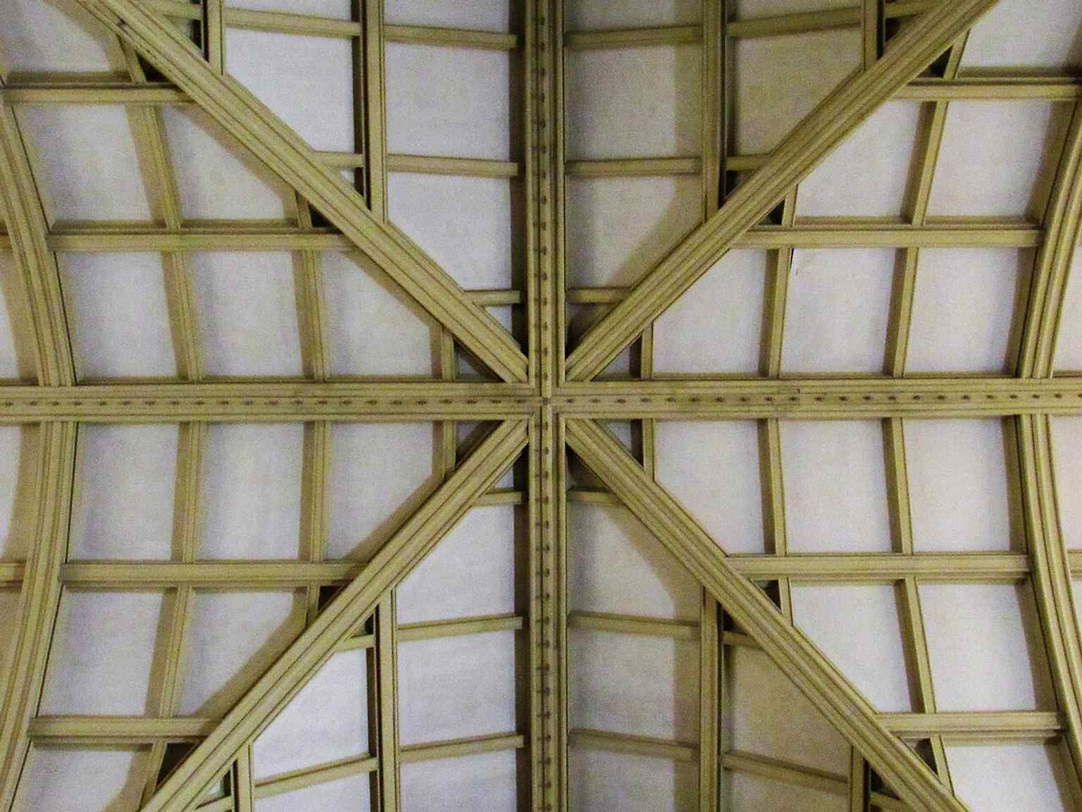 The crossing ceiling inside the cathedral, part of the architectural restoration that searched for Clayton’s lost design.