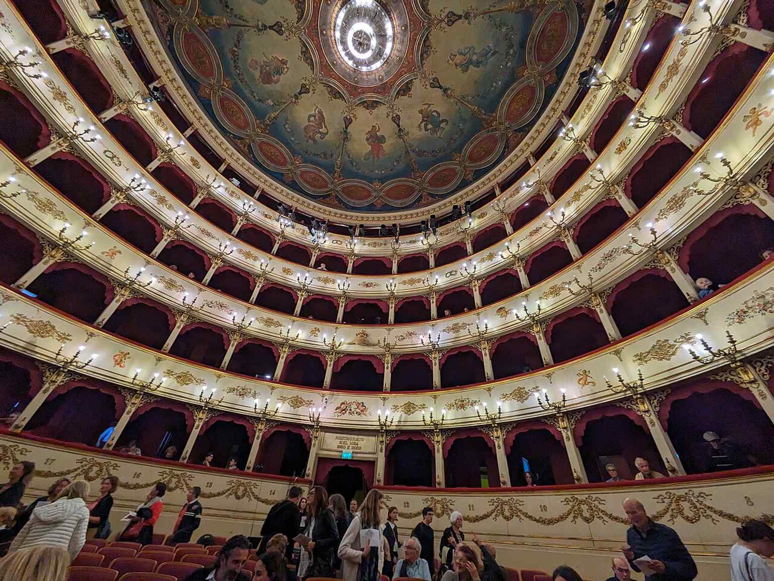 Another exterior view of Teatro Rossini, an active cultural landmark that still hosts opera, drama, and dance performances today.