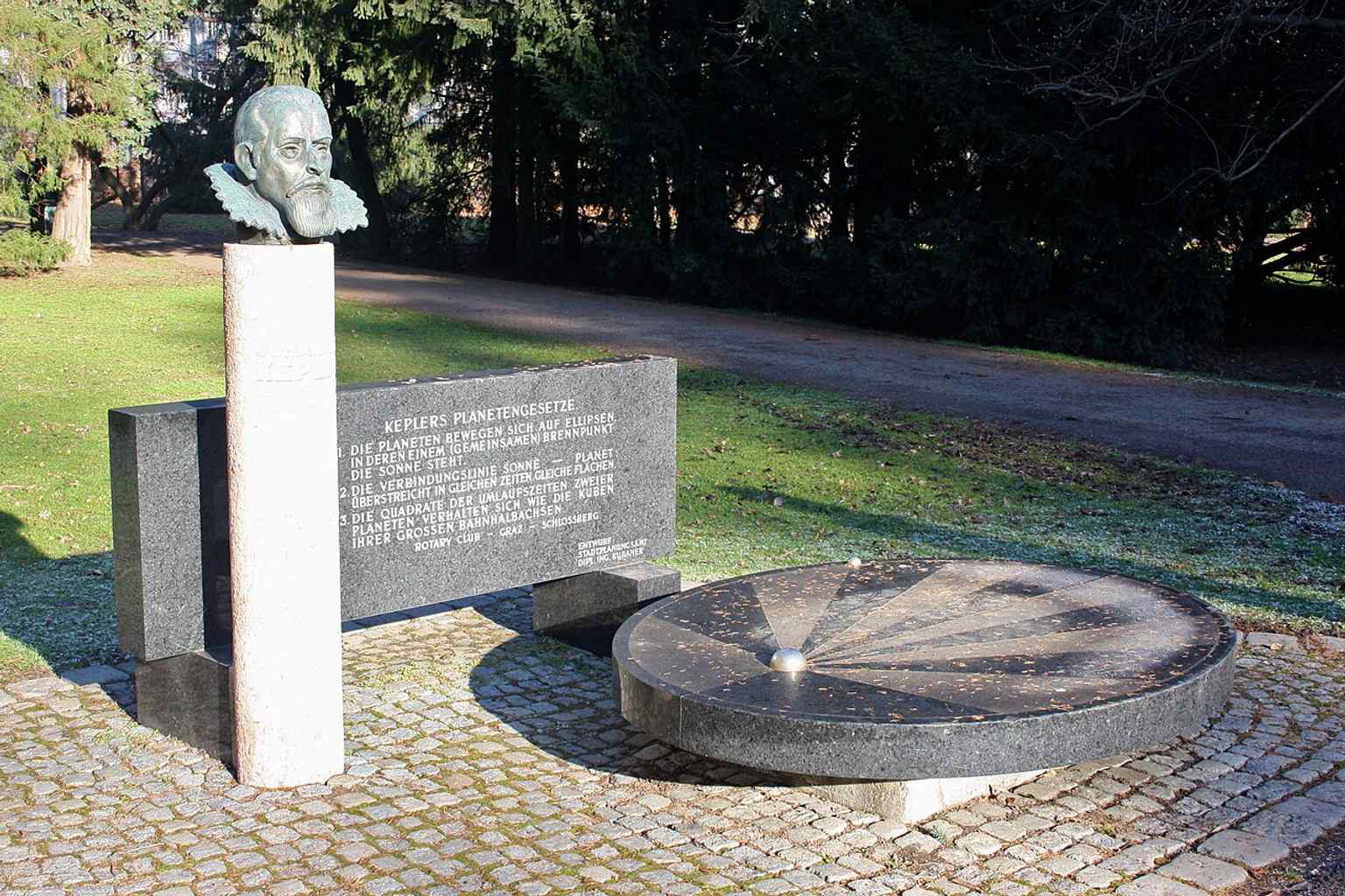 The Kepler monument in the park, part of the open-air gallery of Styrian cultural history added in the 20th century.