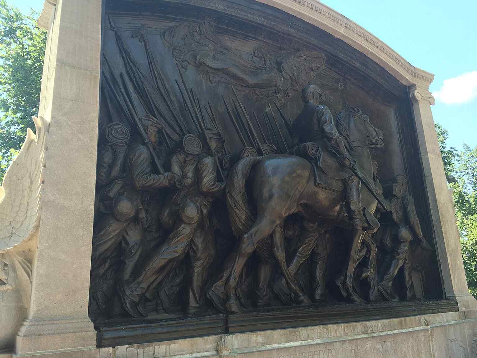 The Robert Gould Shaw Memorial at the northeast corner of the Common, honoring the 54th Massachusetts Volunteer Infantry.