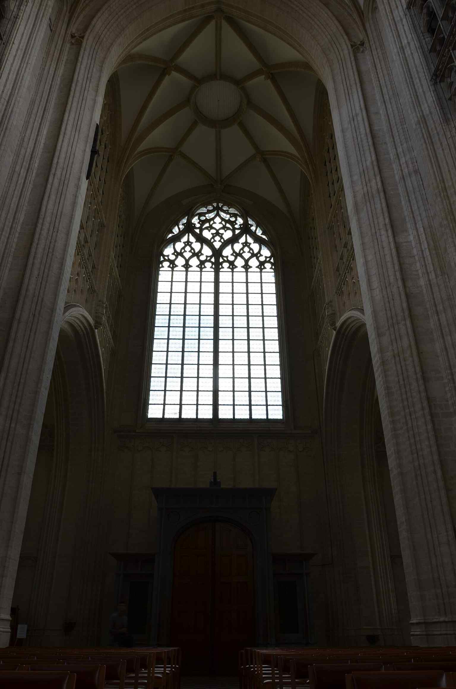 A broad interior view of the church, useful for showing the Gothic atmosphere and museum-like presentation of the artworks.