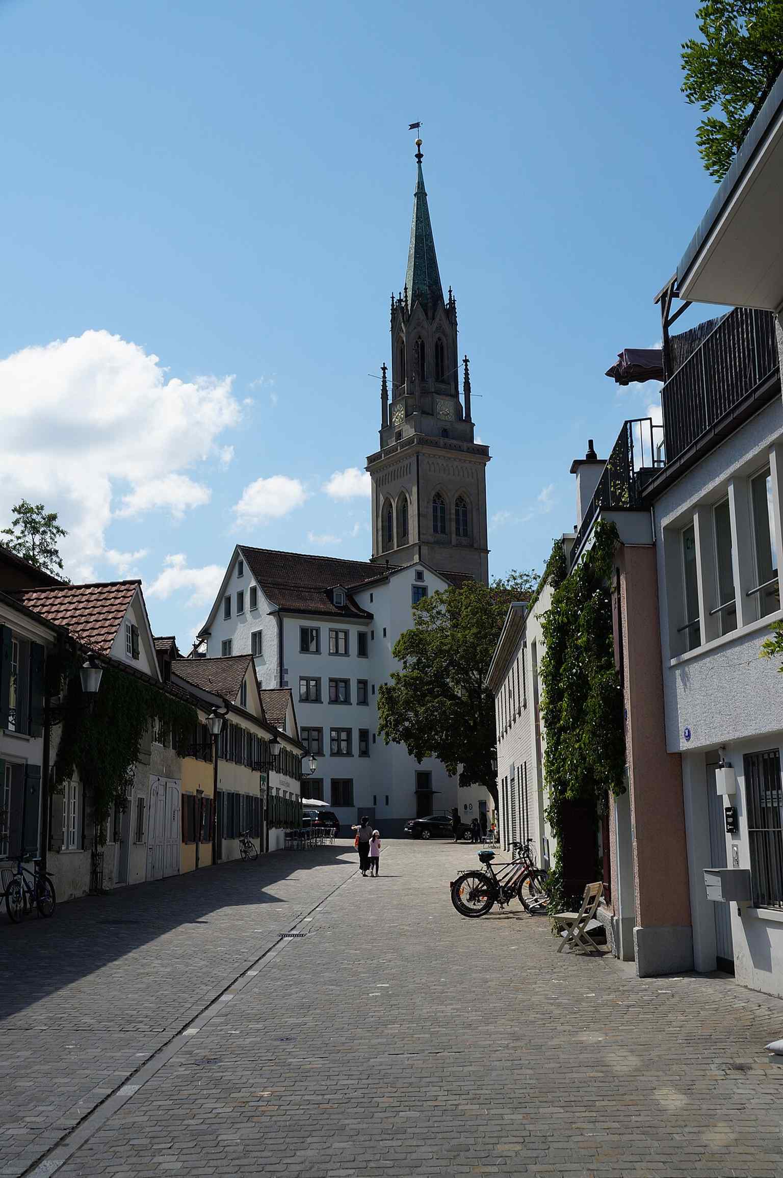 The church viewed from Zeughausgasse, giving a more street-level sense of how the rebuilt St. Laurenzen rises above the old city.