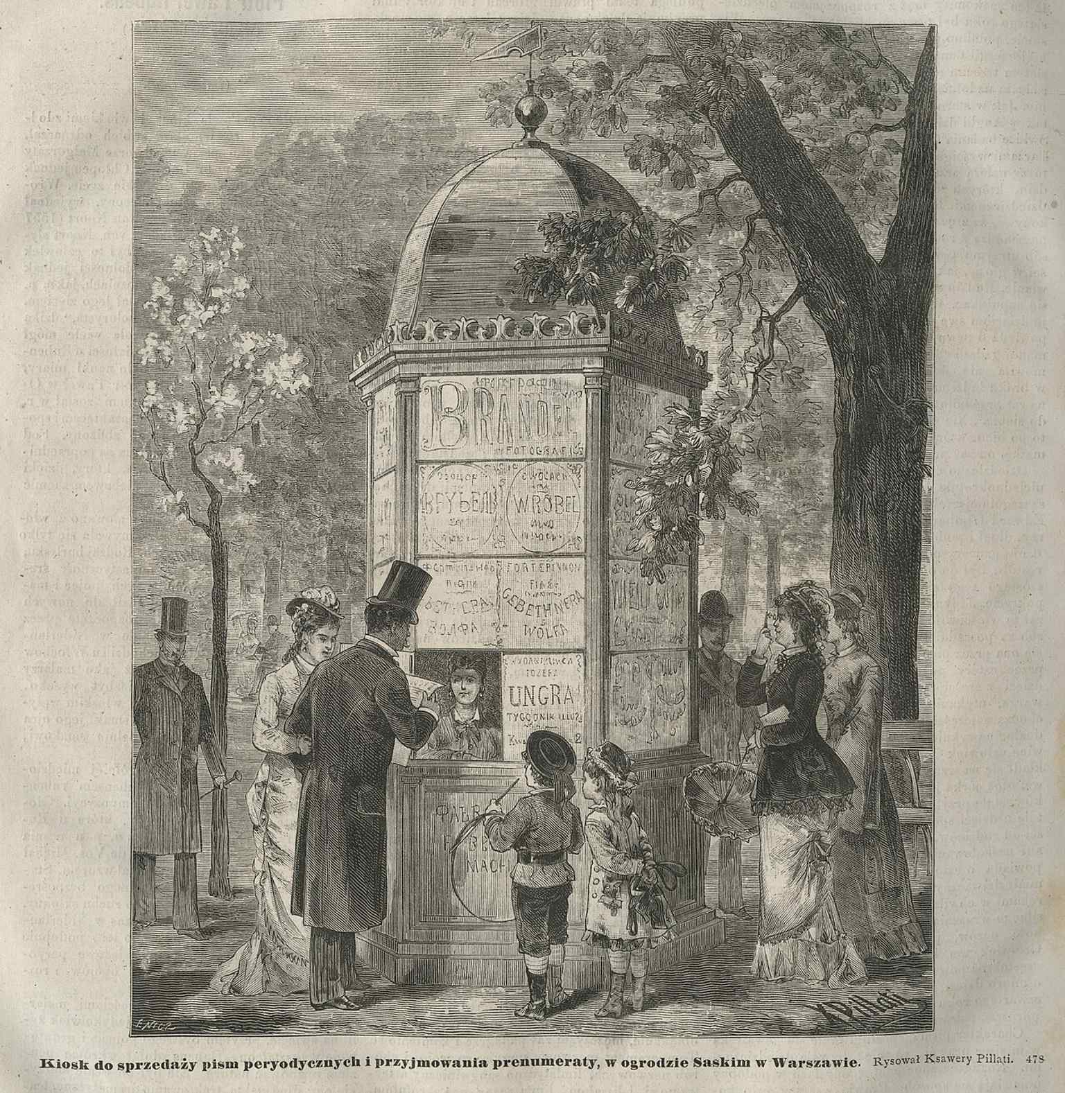 A 1877 kiosk for newspapers and subscriptions in the Saxon Garden, a reminder that the park was once a lively urban promenade.