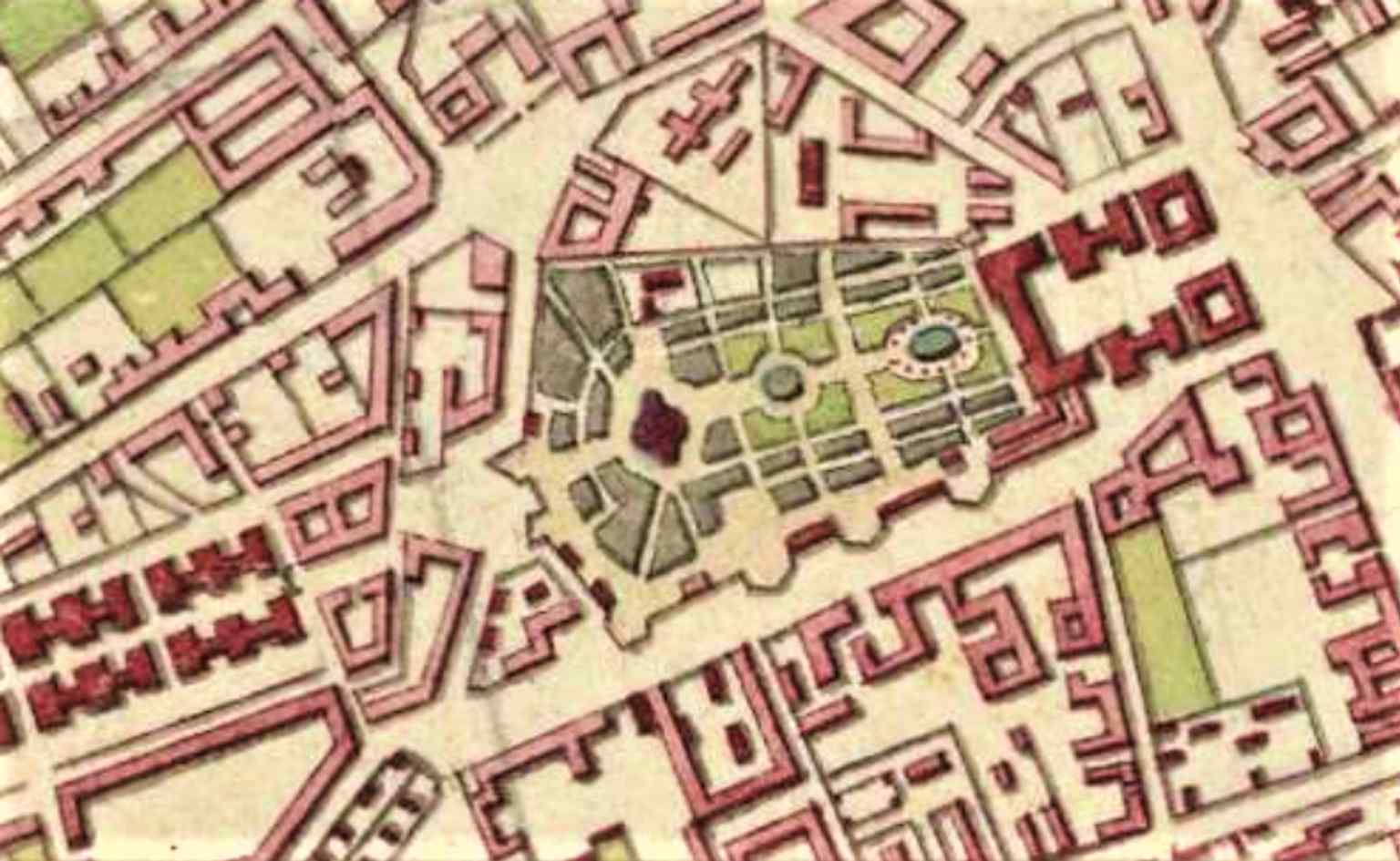 A 1804 map labels the Saxon Garden and Saxon Palace, useful for showing the park’s place in the early city layout.