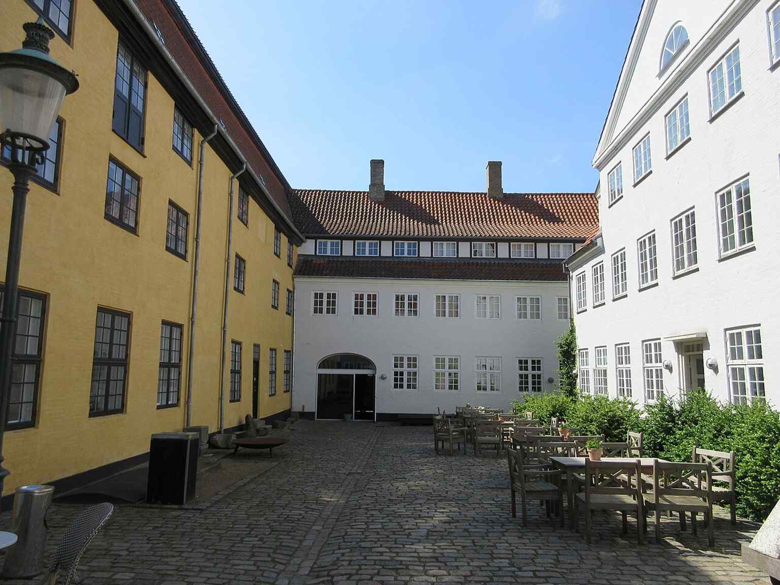 A view of the courtyard at Roskilde Museum, which is housed in two listed buildings, the Sugar House and the Liebe House.