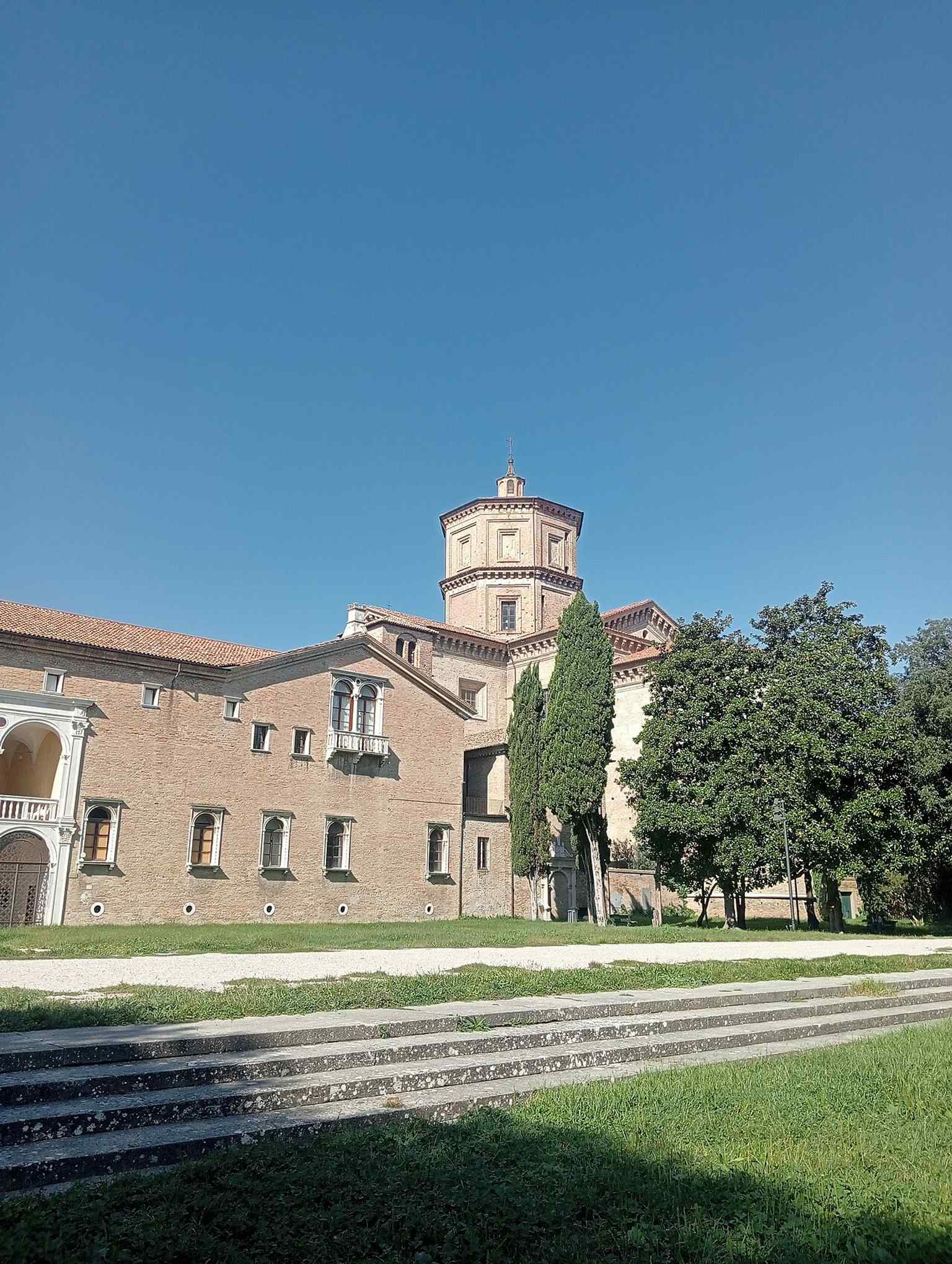 The original portal of the former monastery, now walled up — a reminder of the complex’s long history and later wartime damage and rebuilding.