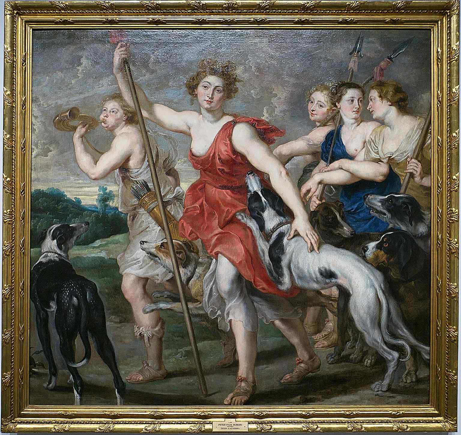Rubens' hunting goddess scene reflects the courtly Baroque taste that helped shape the Spanish royal collections.