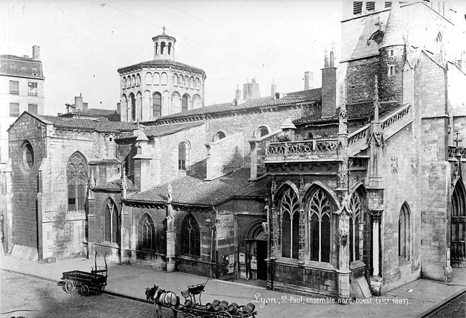 An 1887 view of the northwest side, useful for showing how the church looked before modern restorations.